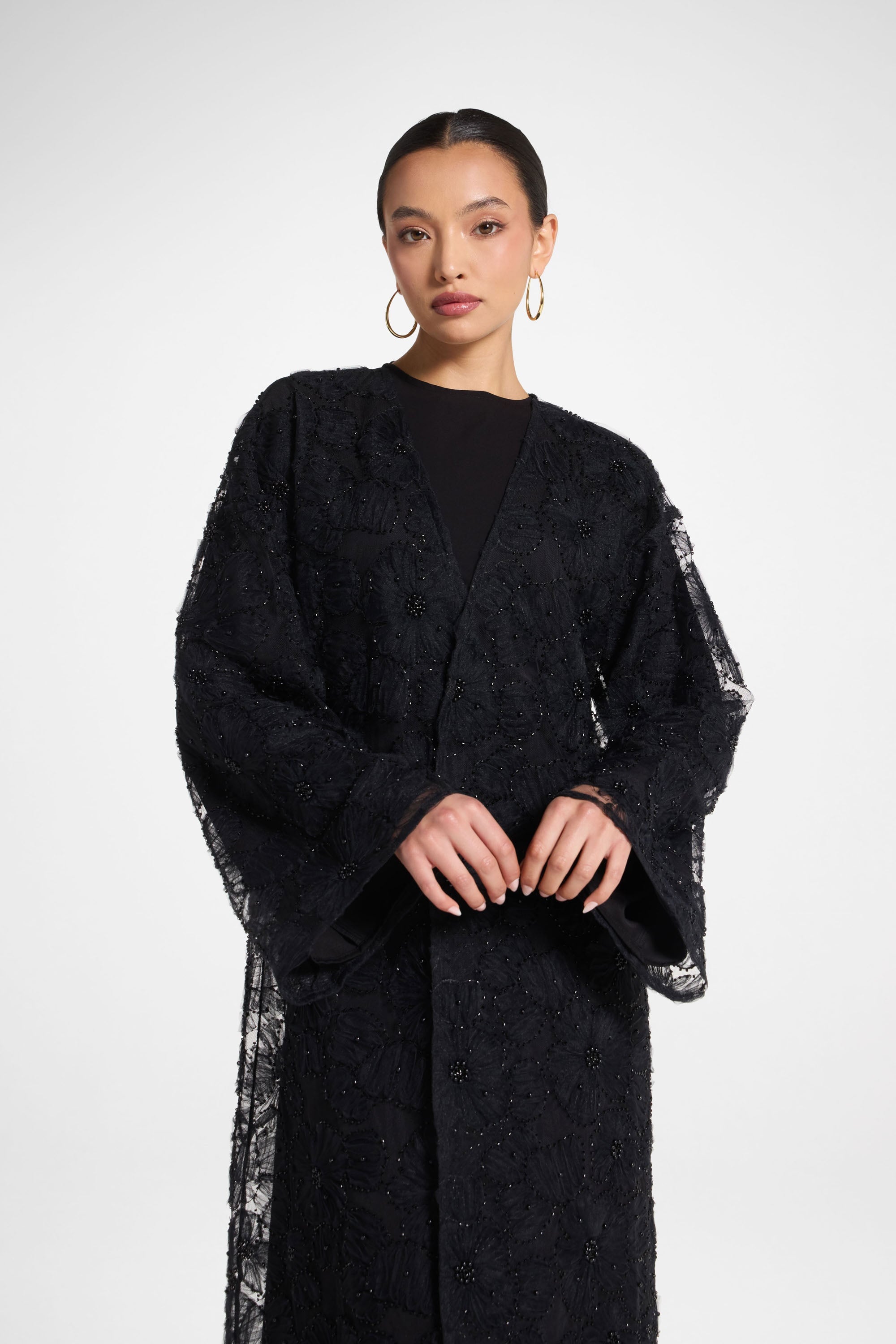 Floral Embellished Abaya & Dress Set - Black Abayas Veiled