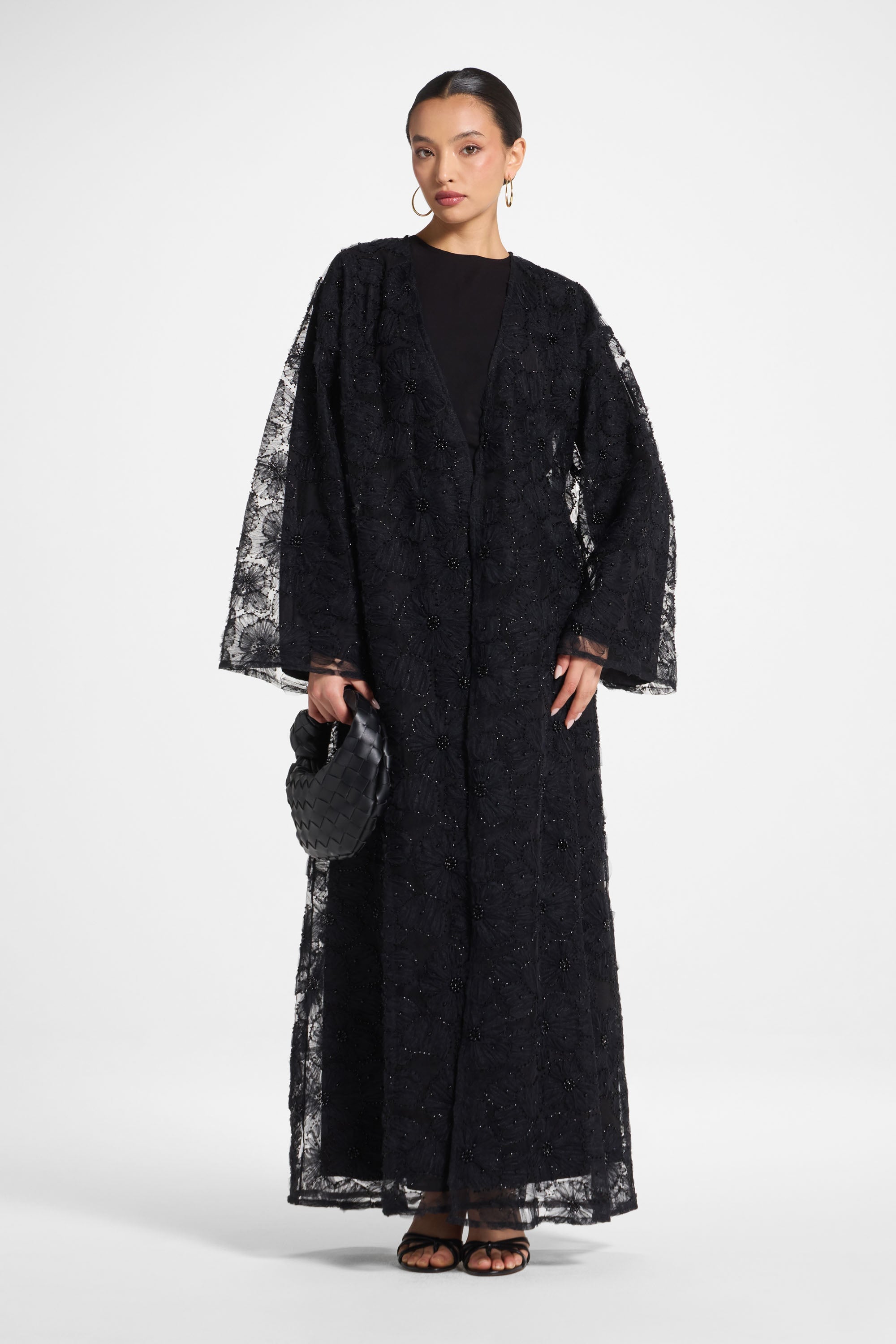 Floral Embellished Abaya & Dress Set - Black Abayas Veiled
