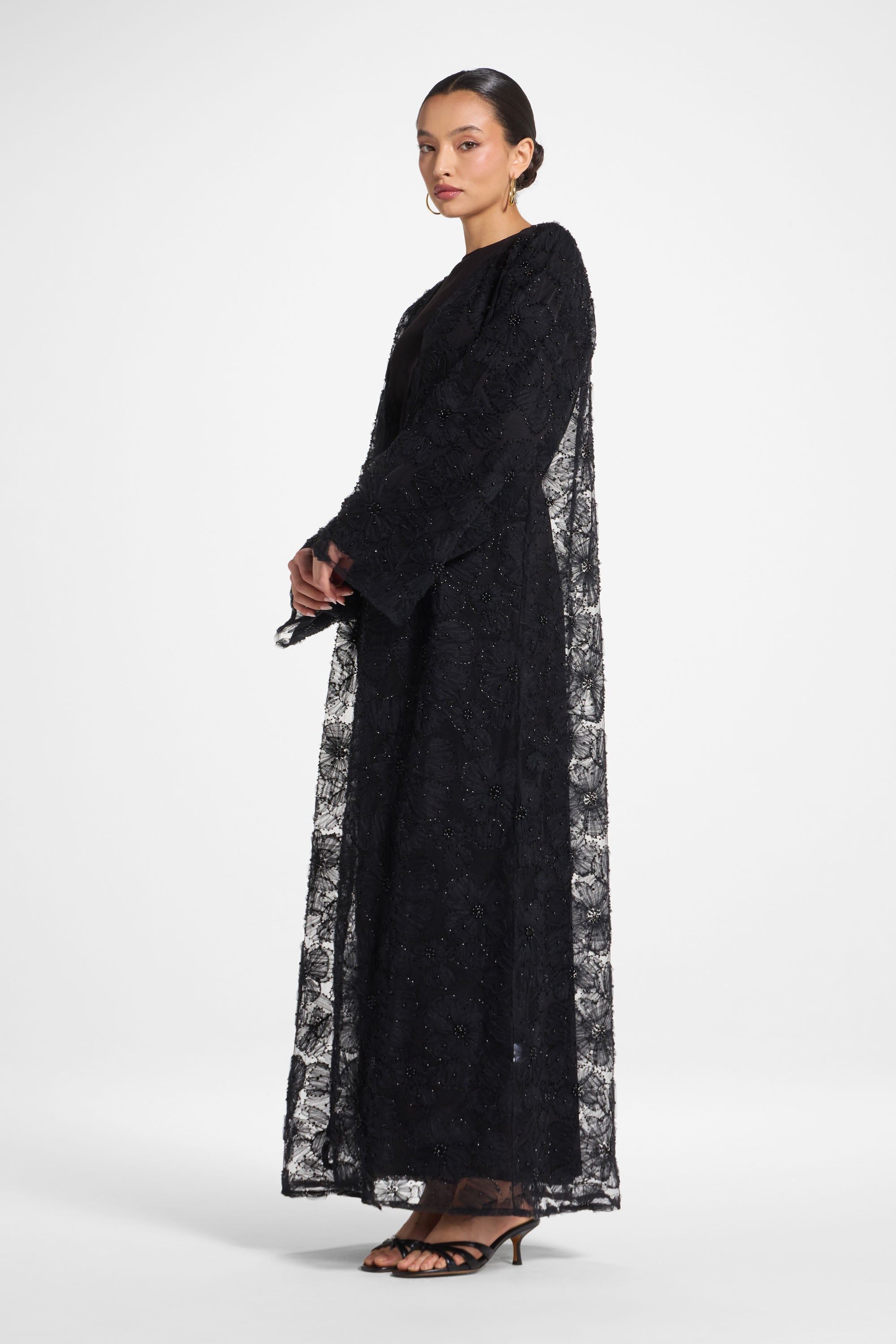 Floral Embellished Abaya & Dress Set - Black Abayas Veiled