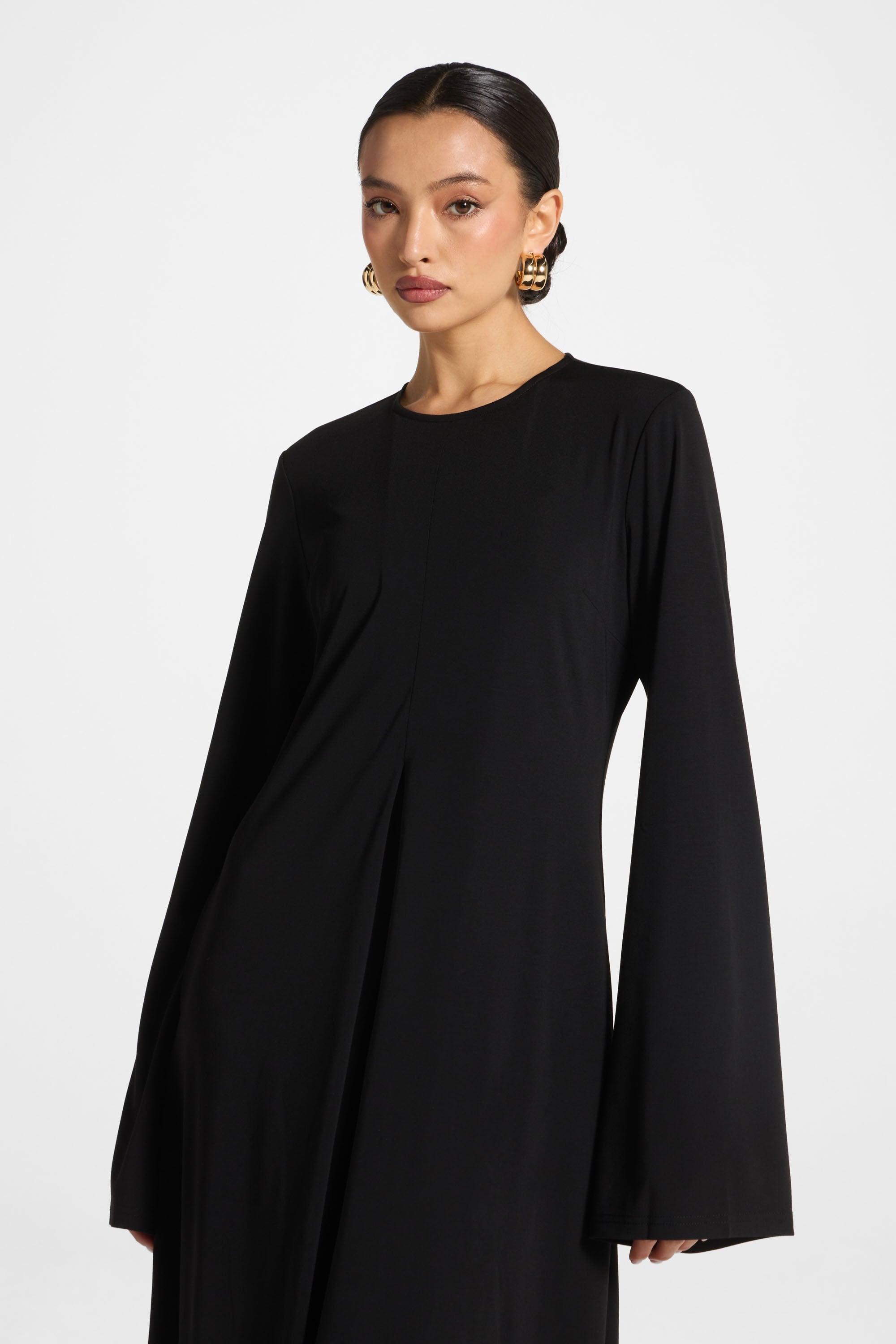 Flowy Pleat Maxi Dress - Black Abayas Veiled