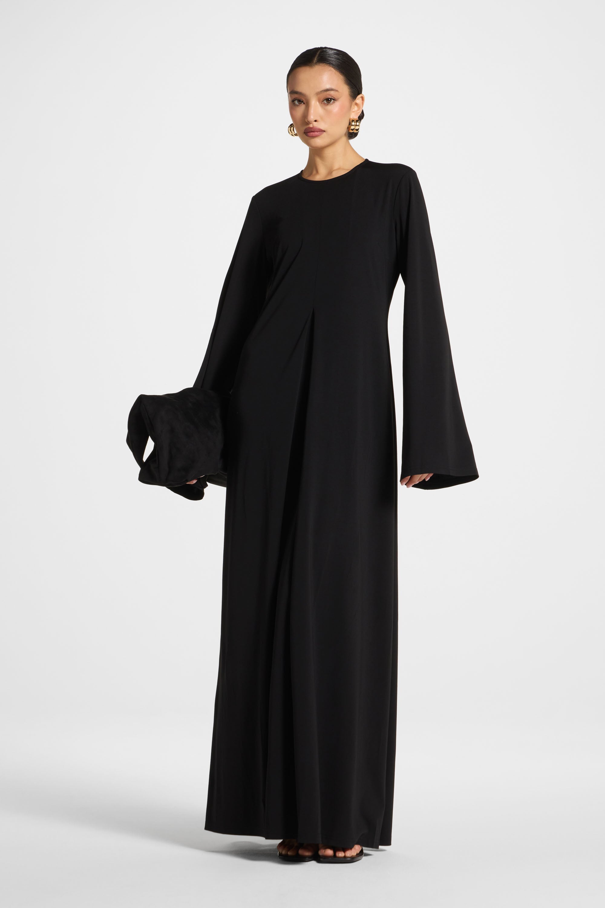 Flowy Pleat Maxi Dress - Black Abayas Veiled