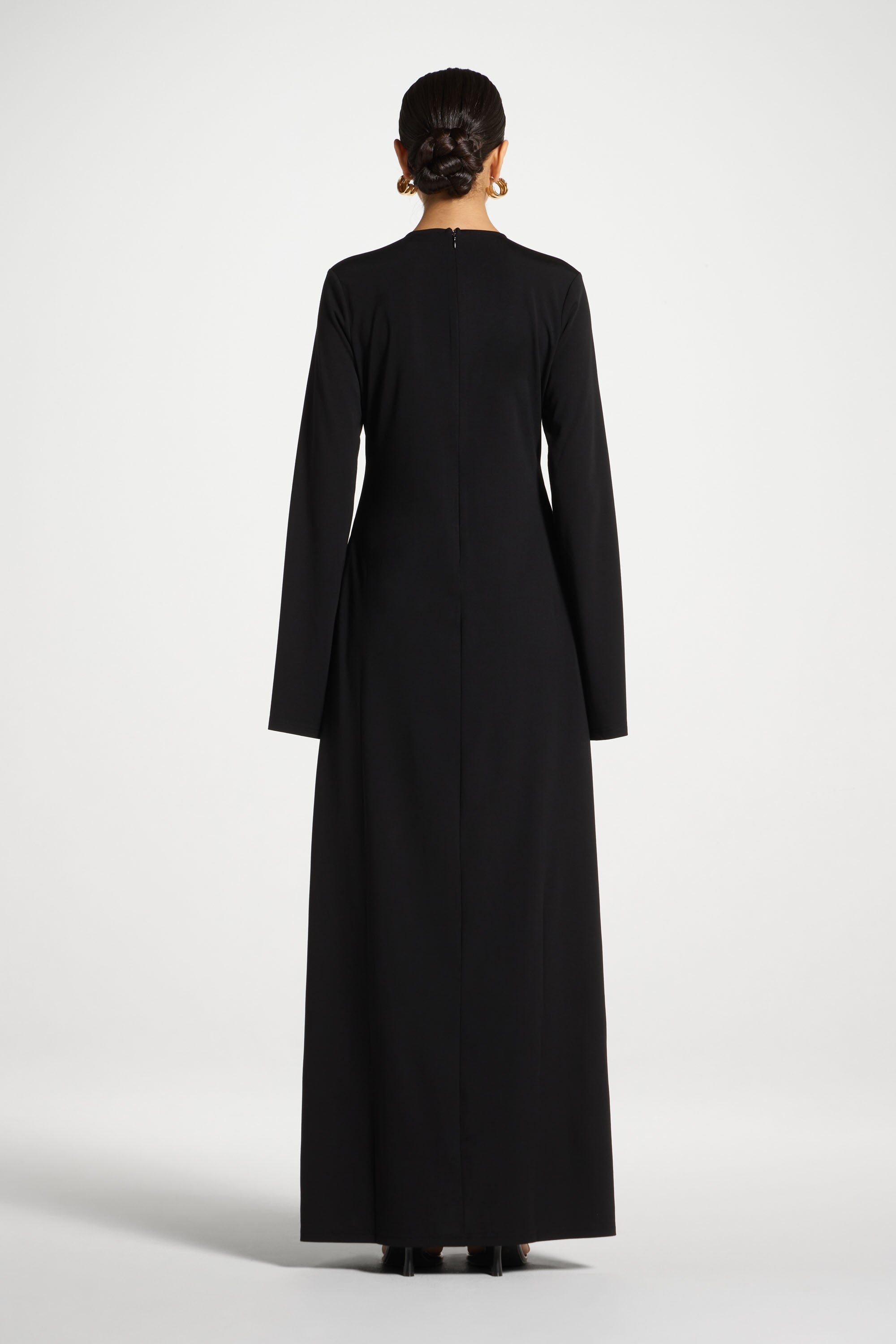 Flowy Pleat Maxi Dress - Black Abayas Veiled