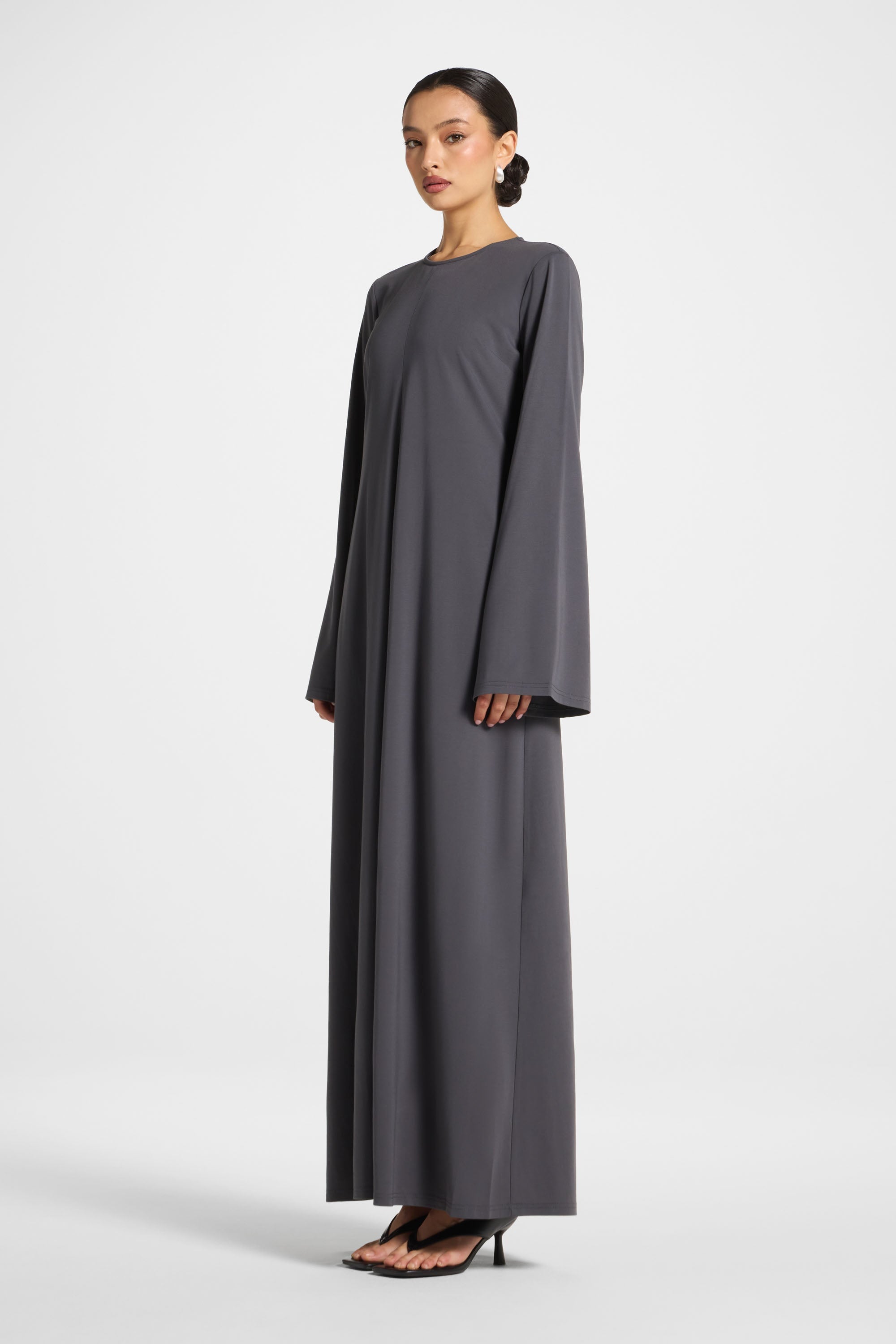 Flowy Pleat Maxi Dress - Iron Abayas Veiled