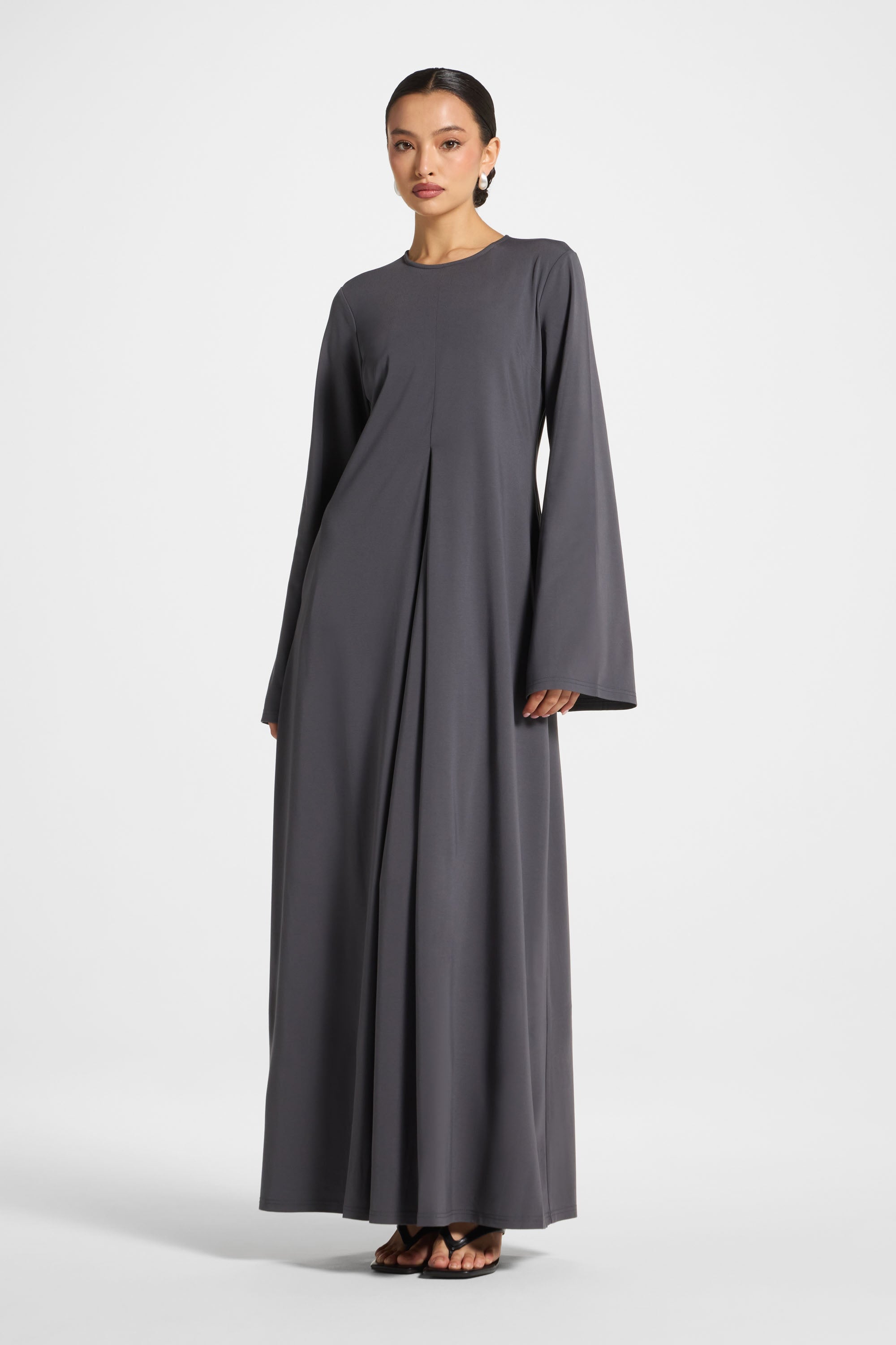 Flowy Pleat Maxi Dress - Iron Abayas Veiled