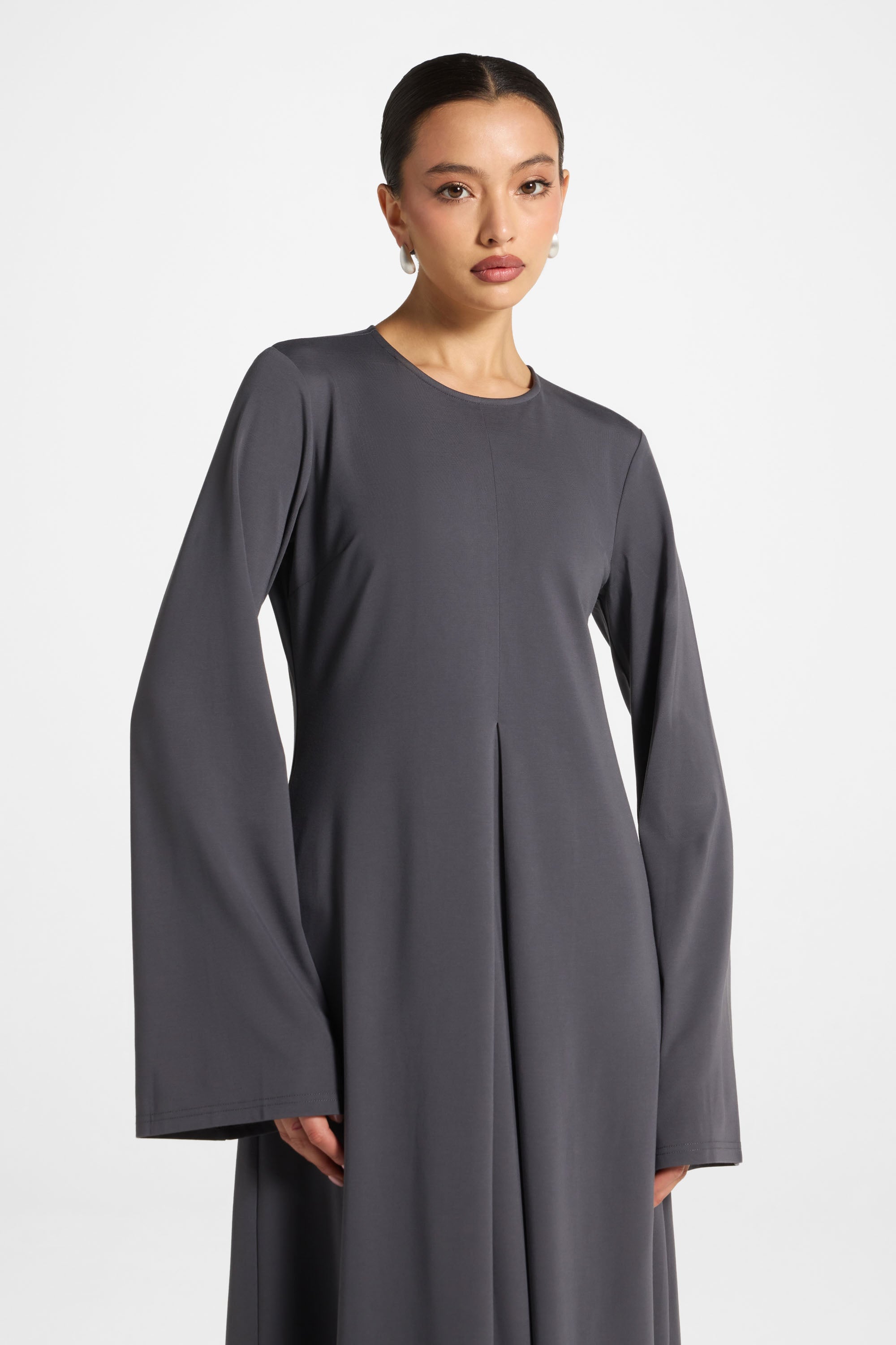 Flowy Pleat Maxi Dress - Iron Abayas Veiled