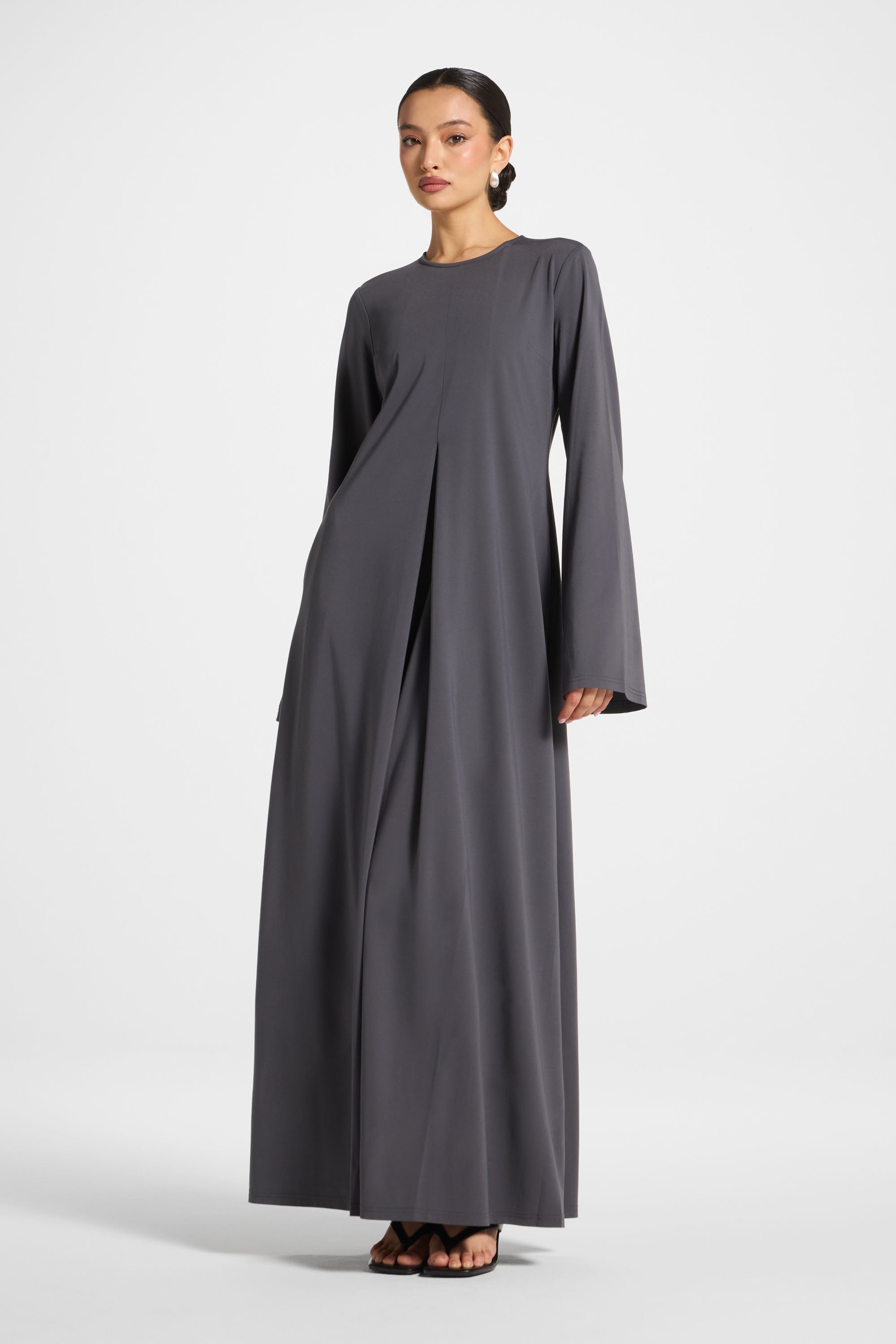 Flowy Pleat Maxi Dress - Iron Abayas Veiled