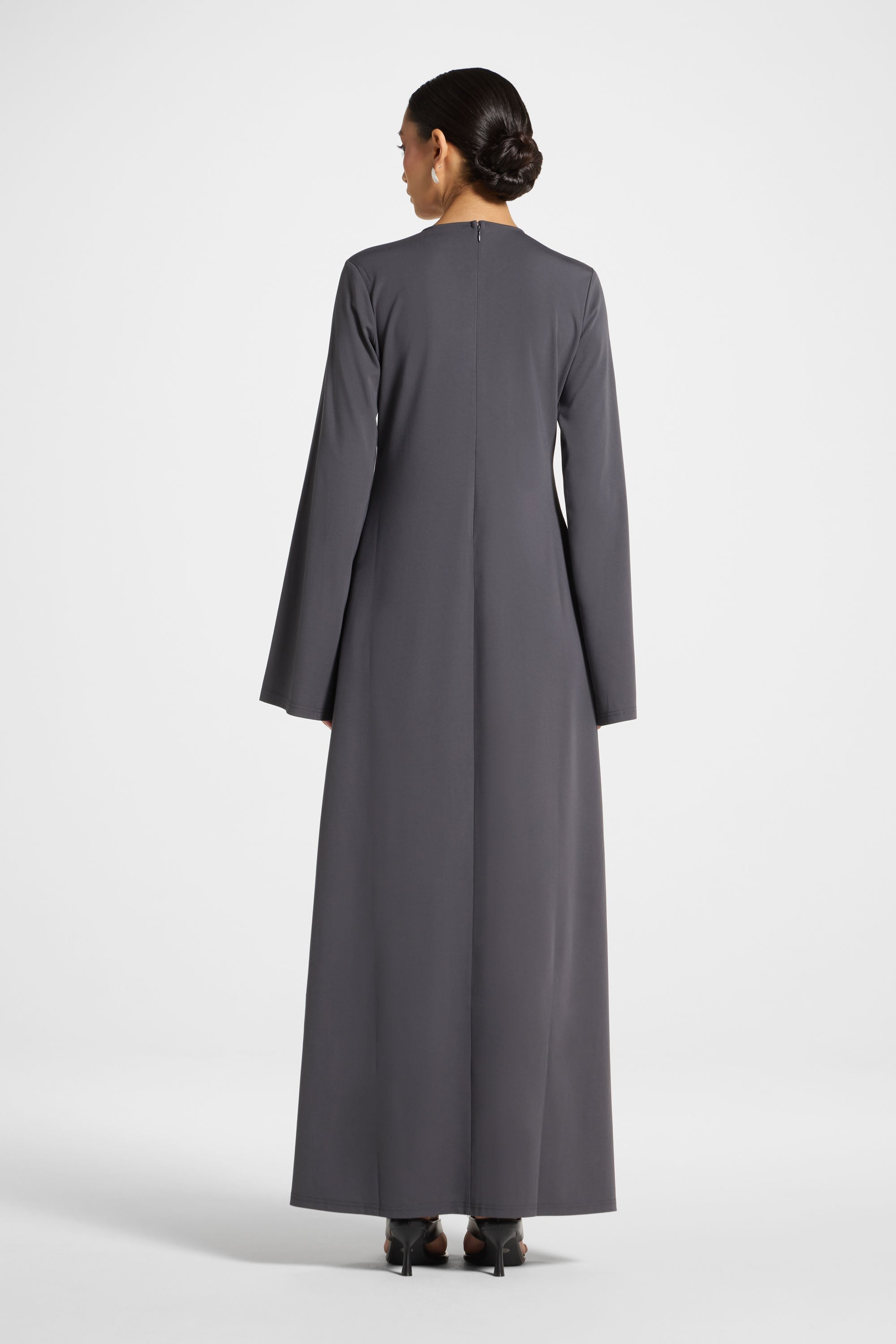 Flowy Pleat Maxi Dress - Iron Abayas Veiled