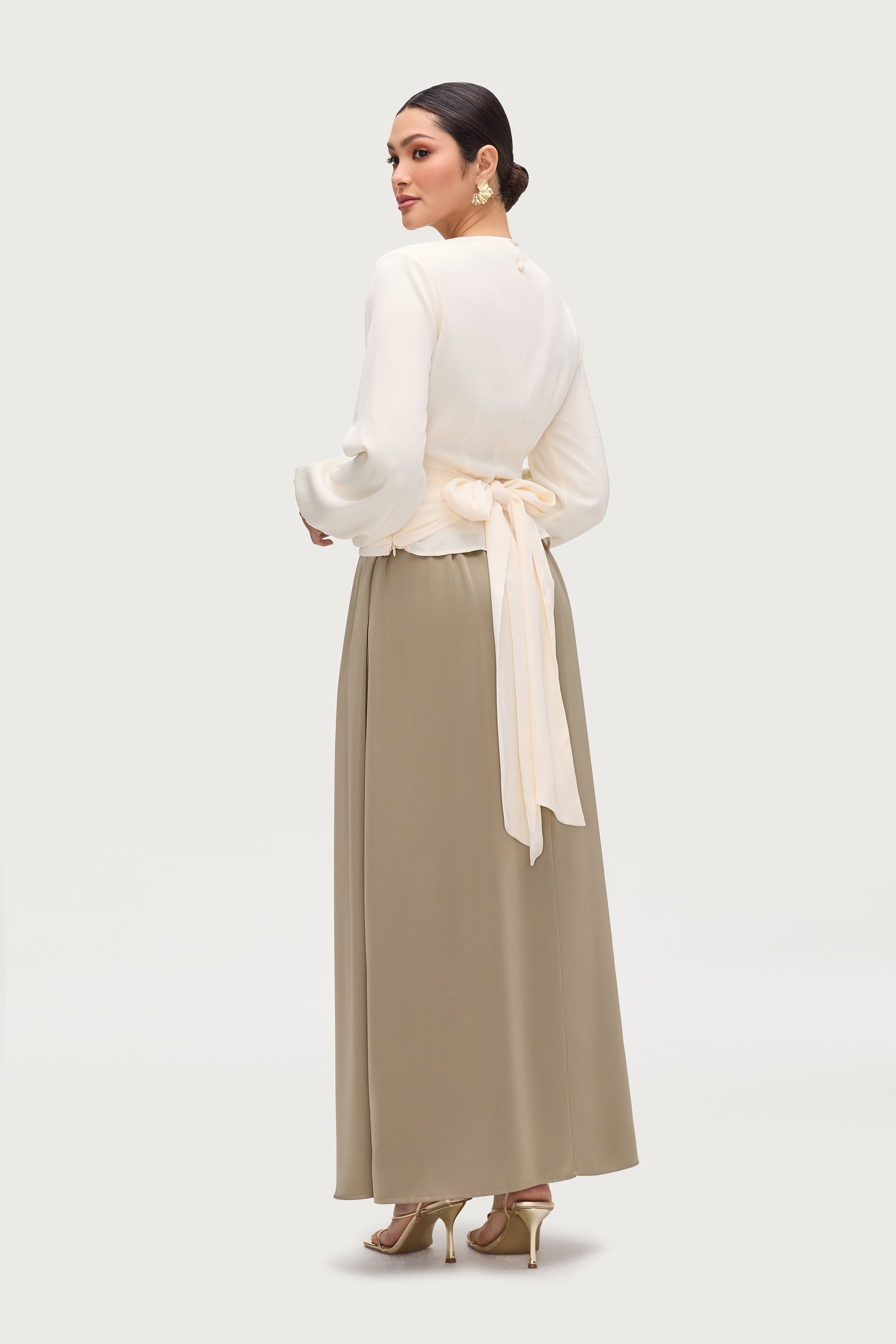Flowy Satin Maxi Skirt - Sage Dresses Veiled