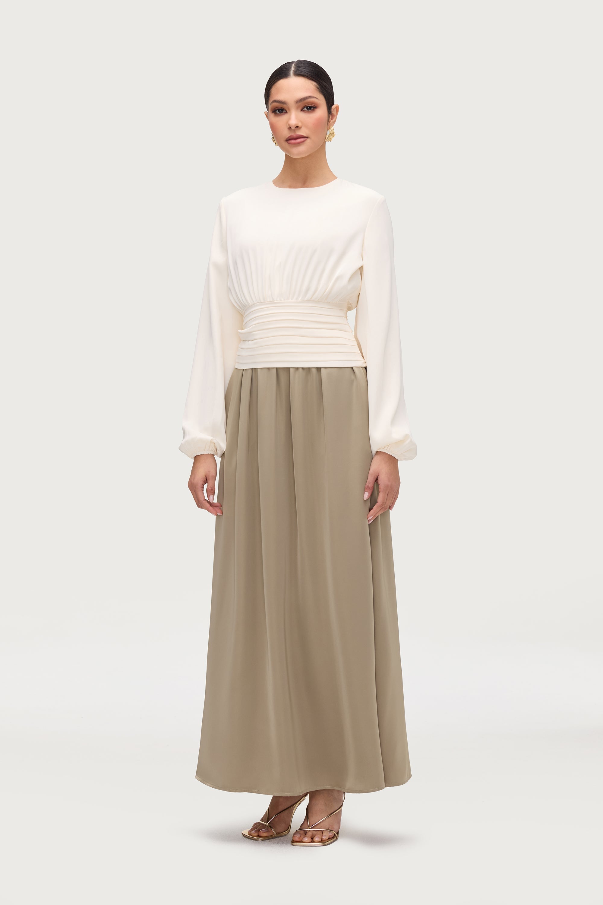Flowy Satin Maxi Skirt - Sage Dresses Veiled