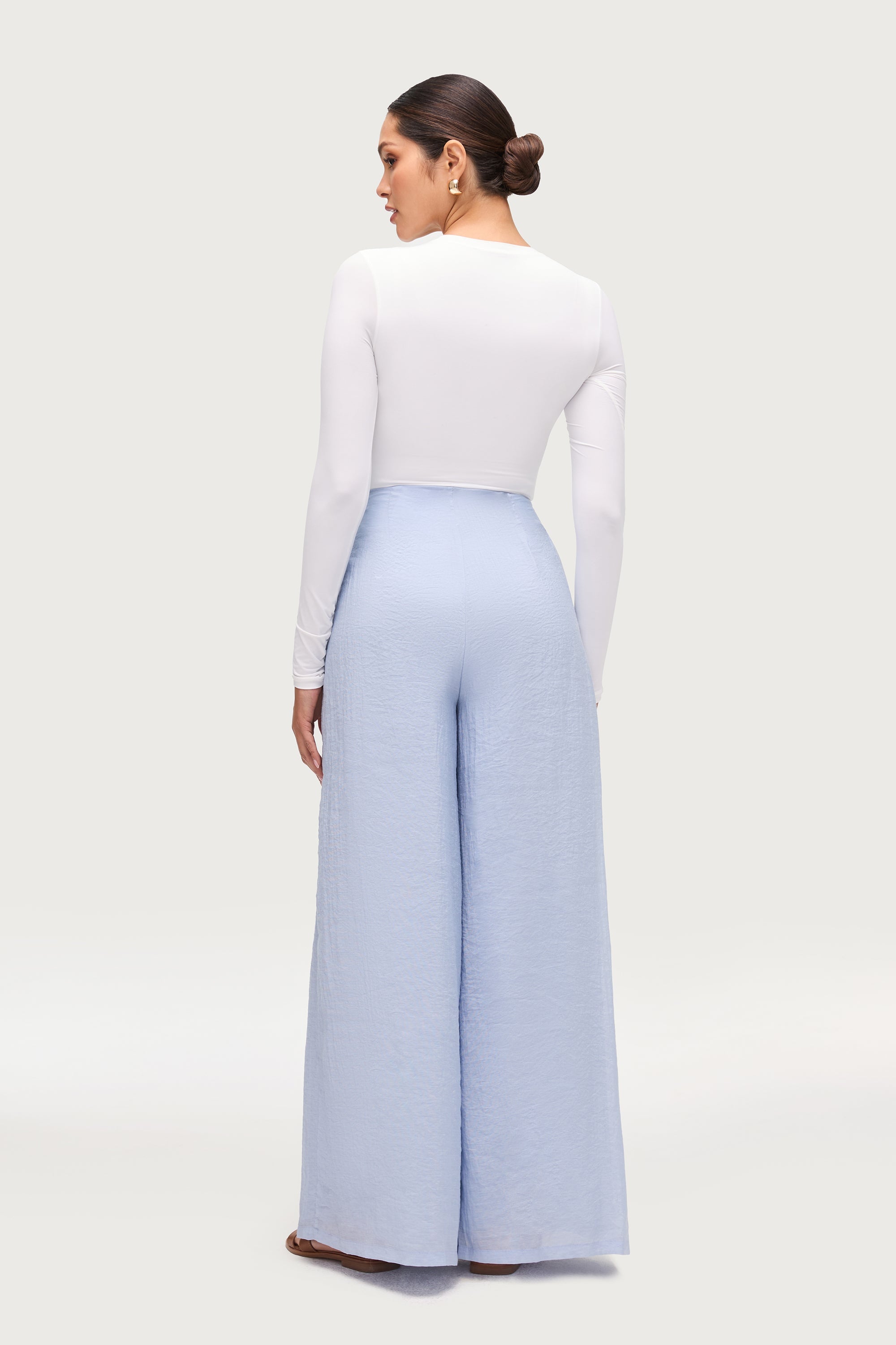 Front Pleat Palazzo Wide Leg Pants - Aura Blue Dresses Veiled