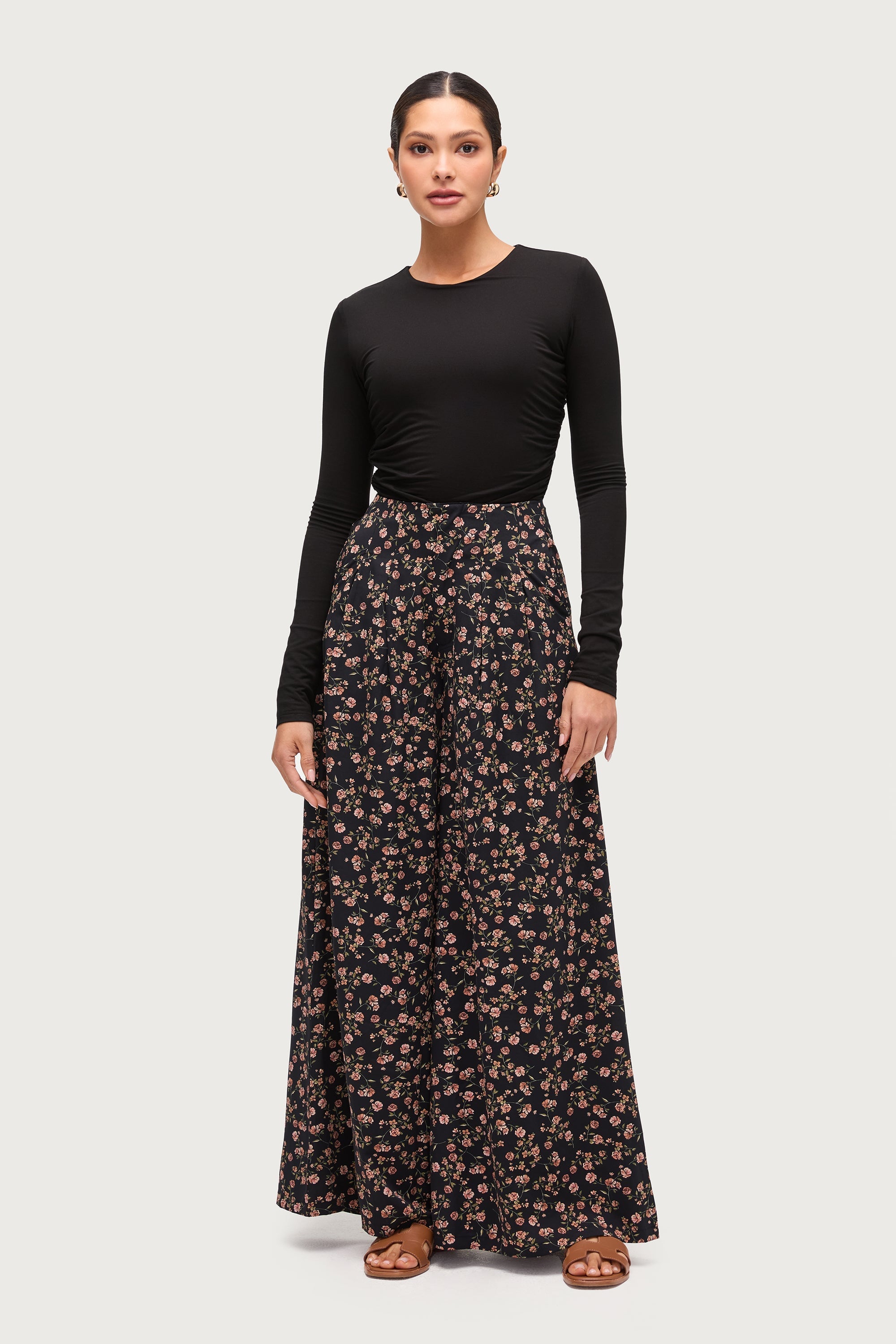 Front Pleat Palazzo Wide Leg Pants - Black Dresses Veiled