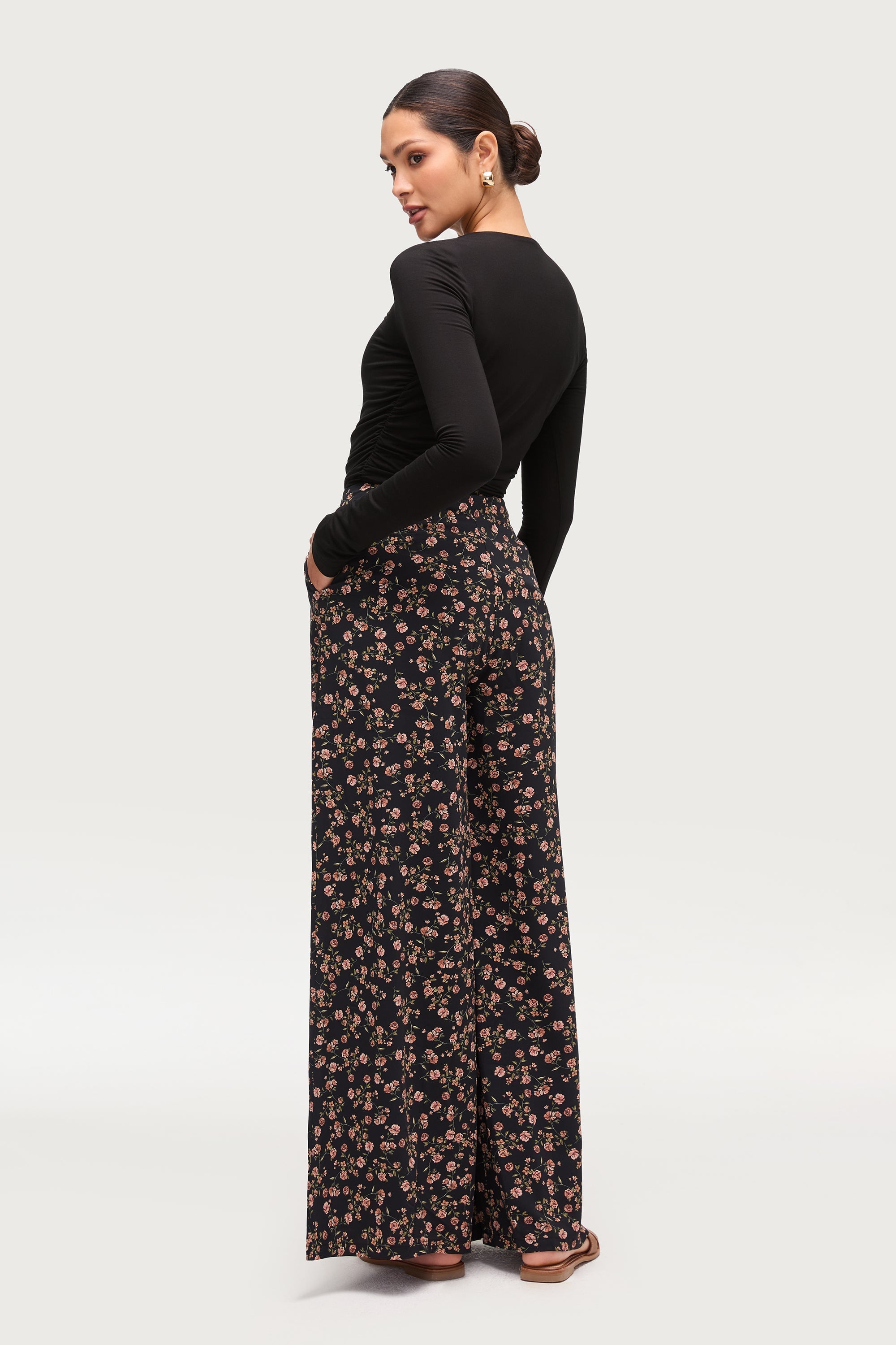 Front Pleat Palazzo Wide Leg Pants - Black Dresses Veiled