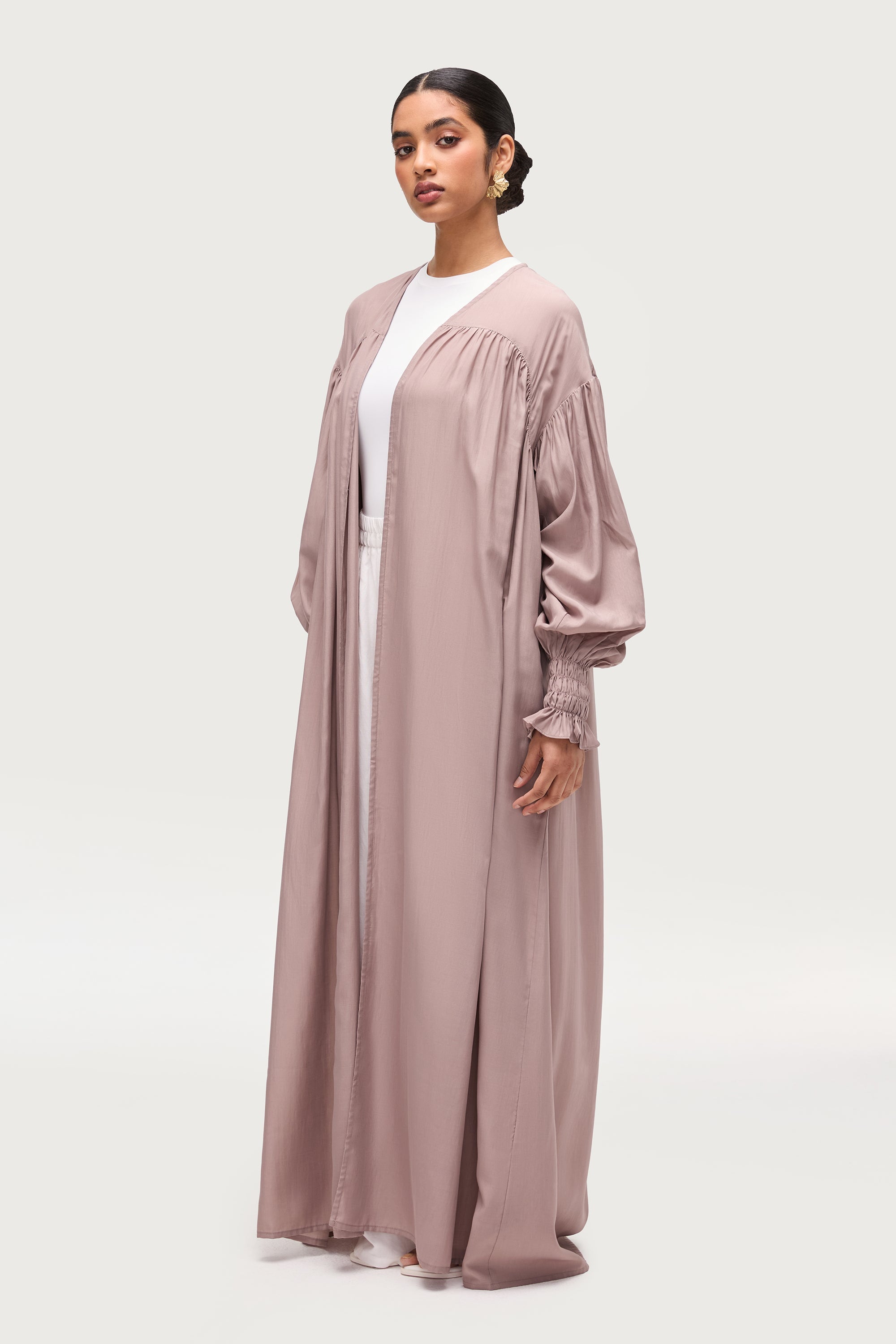 Gathered Open Front Abaya - Truffle Dresses Veiled