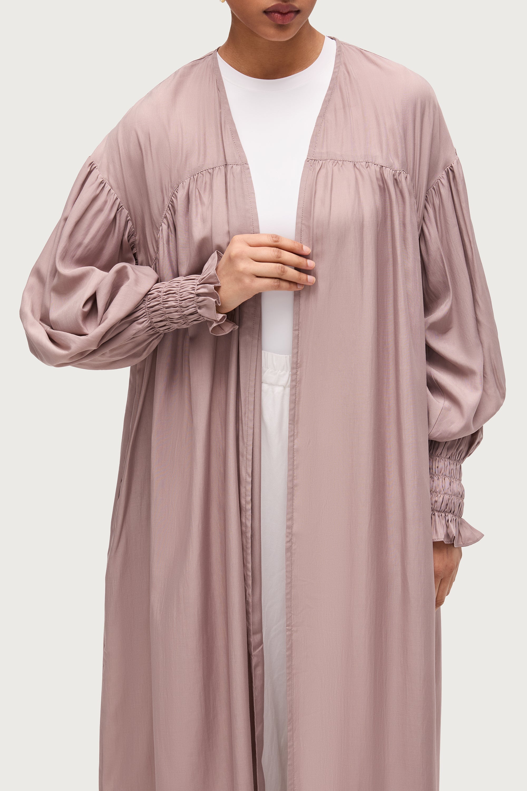 Gathered Open Front Abaya - Truffle Dresses Veiled