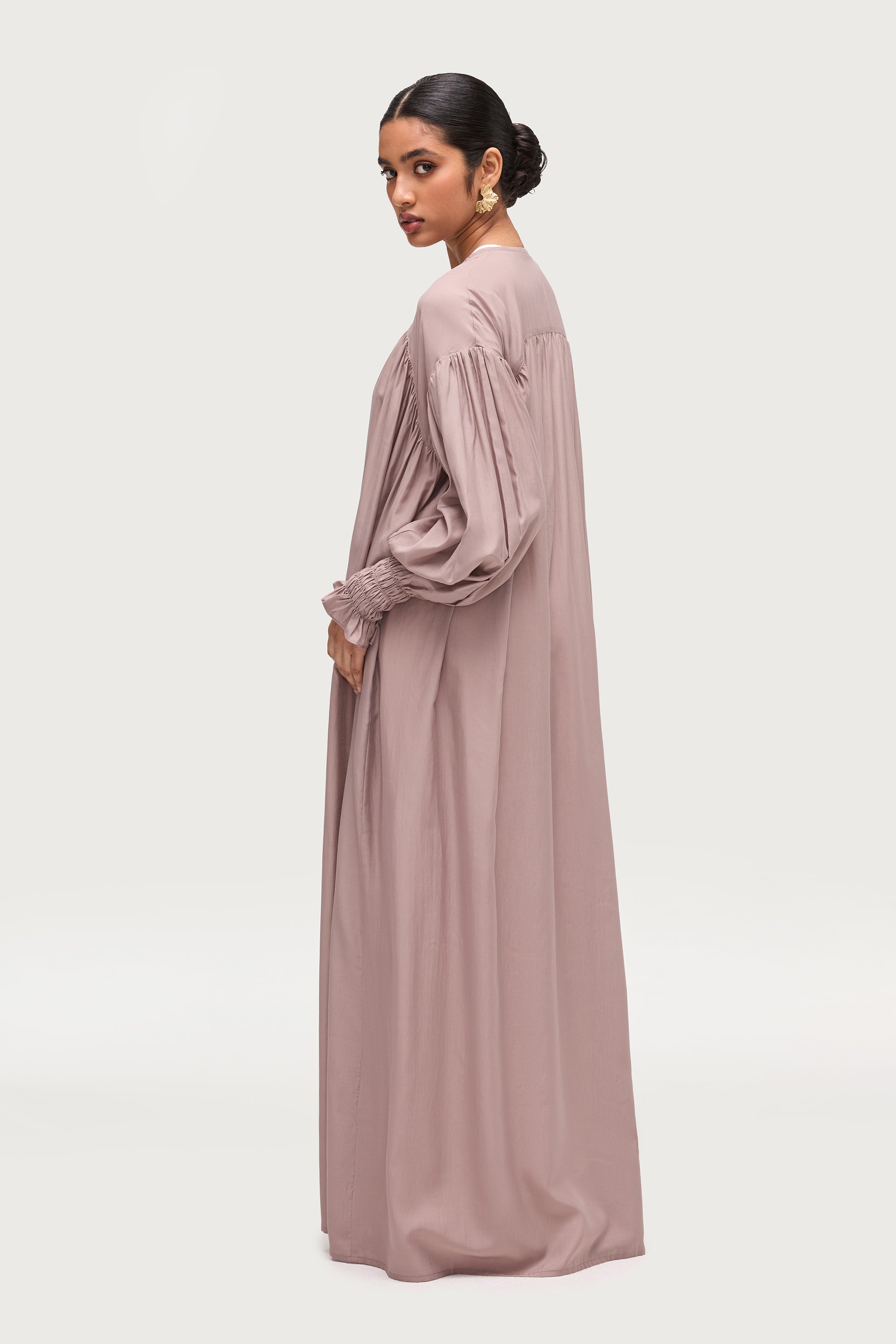 Gathered Open Front Abaya - Truffle Dresses Veiled