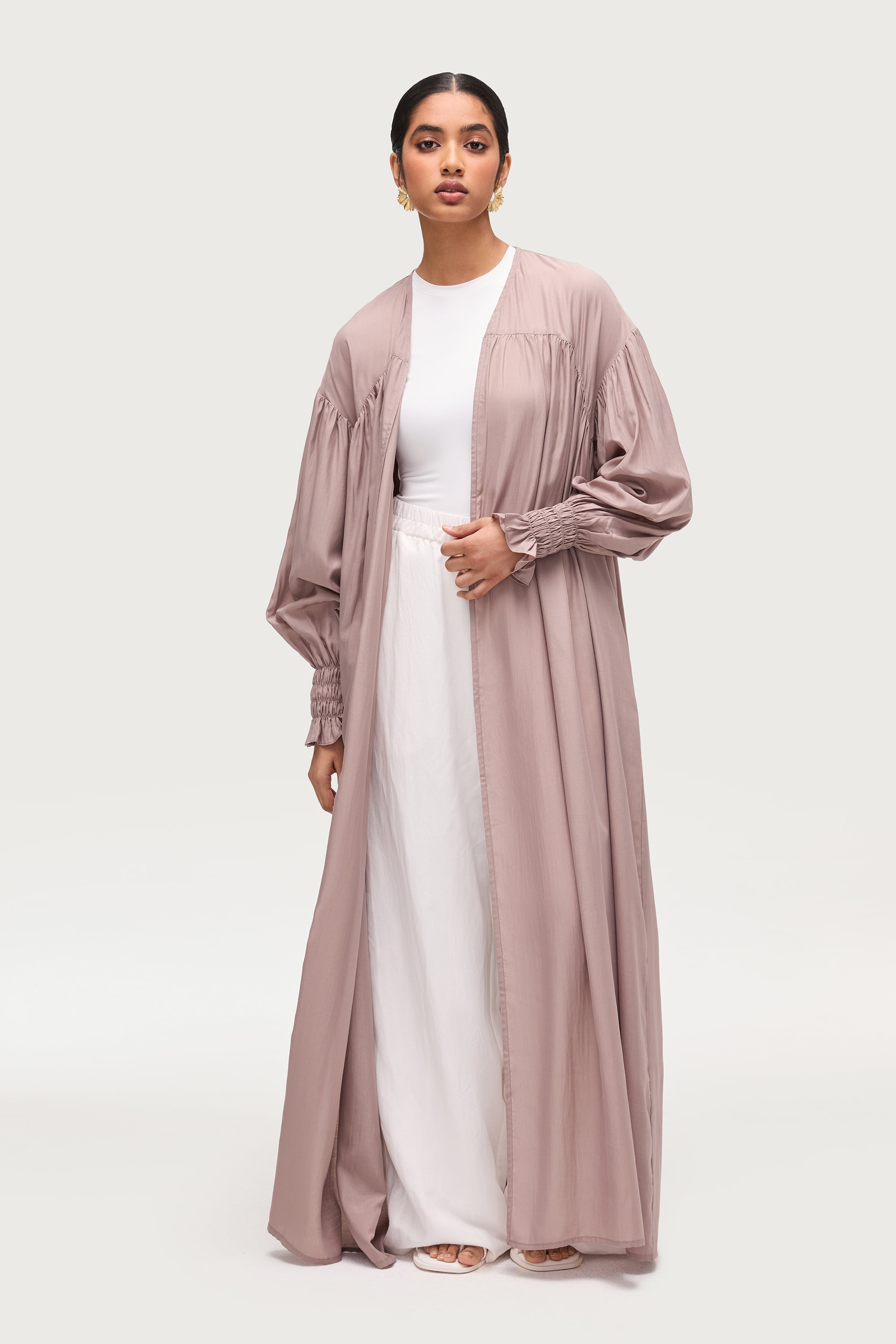 Gathered Open Front Abaya - Truffle Dresses Veiled