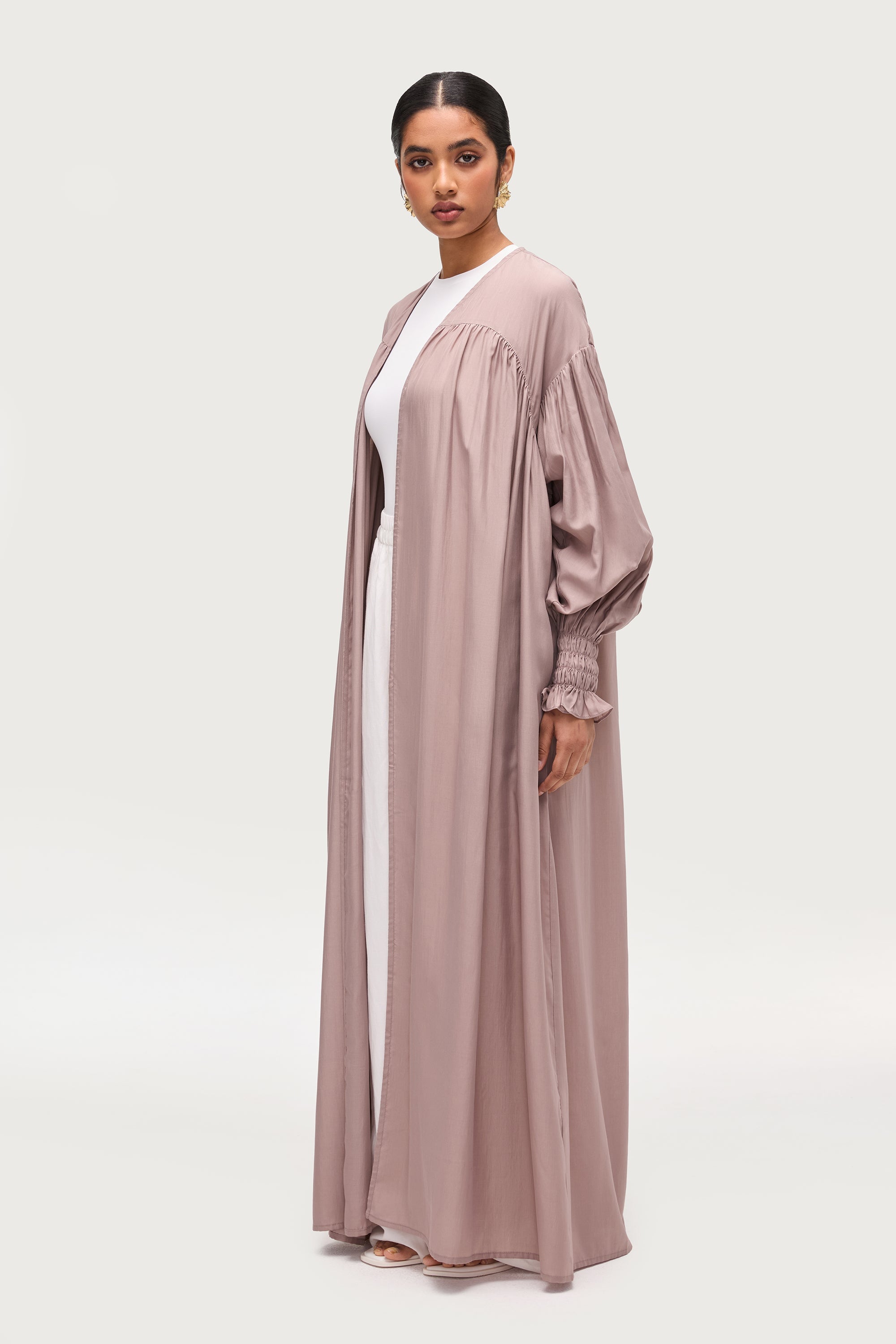 Gathered Open Front Abaya - Truffle Dresses Veiled