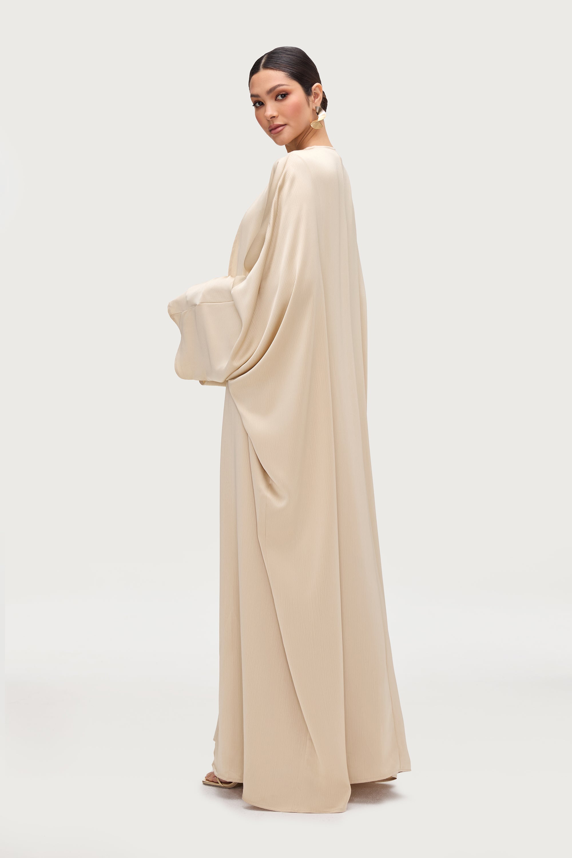 Ghada Satin Open Abaya & Dress Set - Golden Sand Abayas Veiled