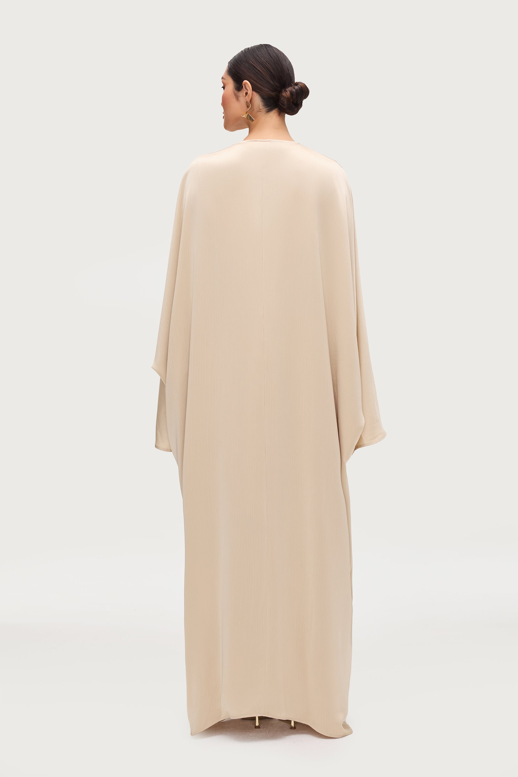 Ghada Satin Open Abaya & Dress Set - Golden Sand Abayas Veiled