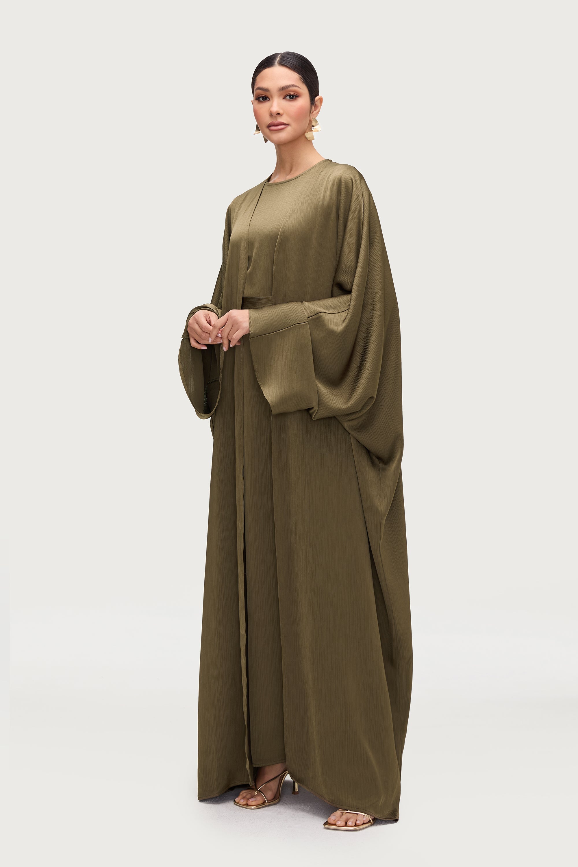 Ghada Satin Open Abaya & Dress Set - Kalamata Abayas Veiled