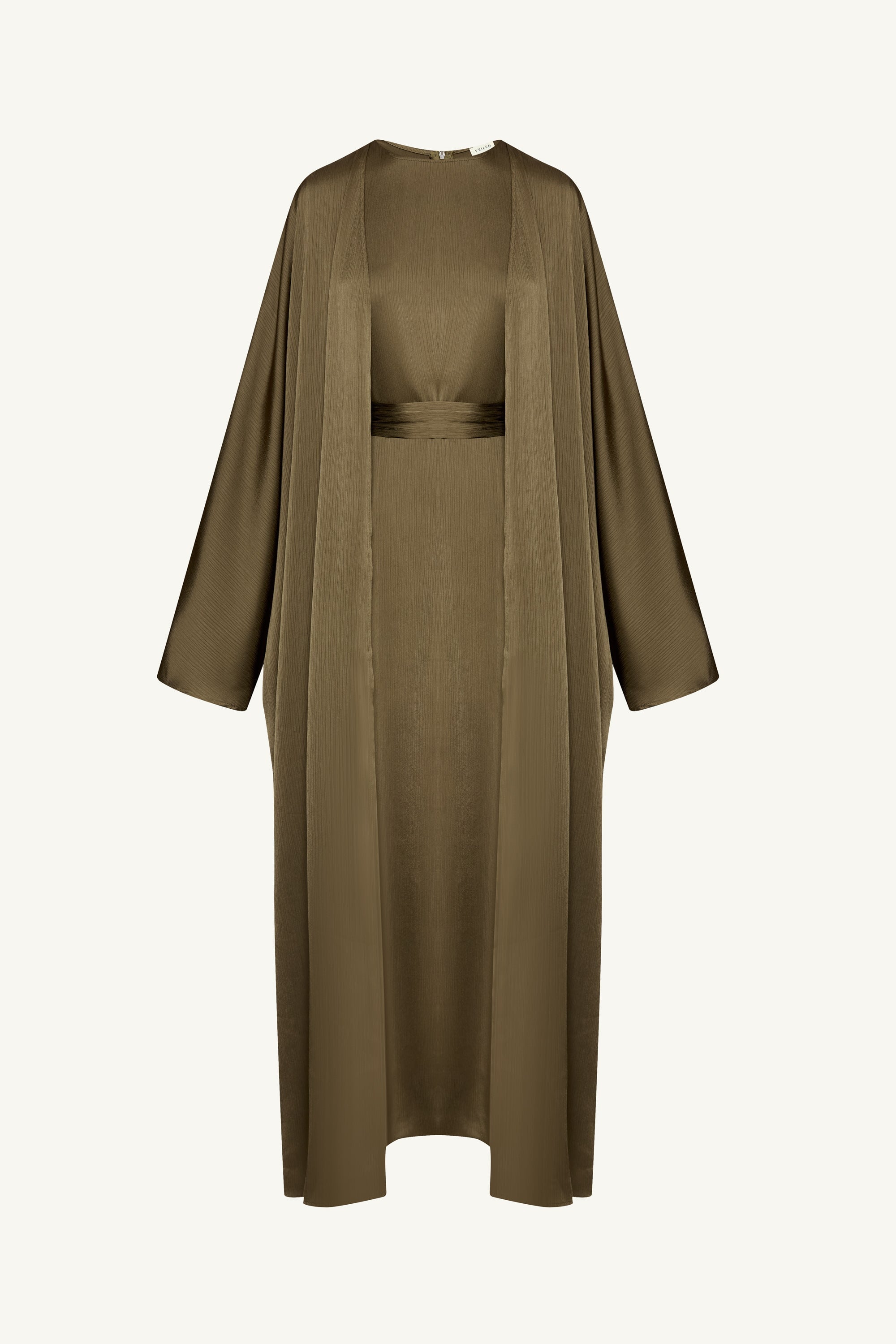 Ghada Satin Open Abaya & Dress Set - Kalamata Abayas Veiled