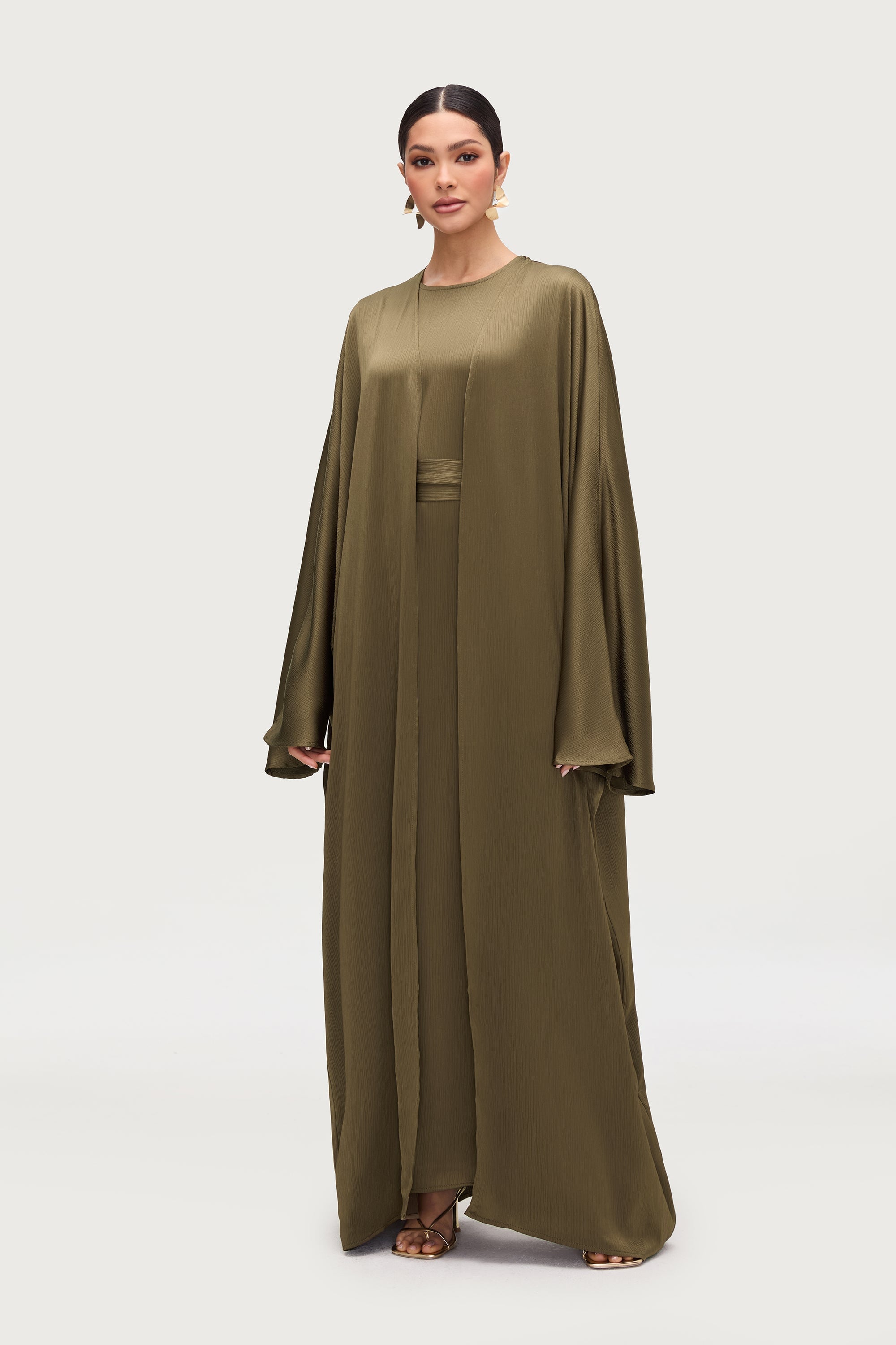 Ghada Satin Open Abaya & Dress Set - Kalamata Abayas Veiled