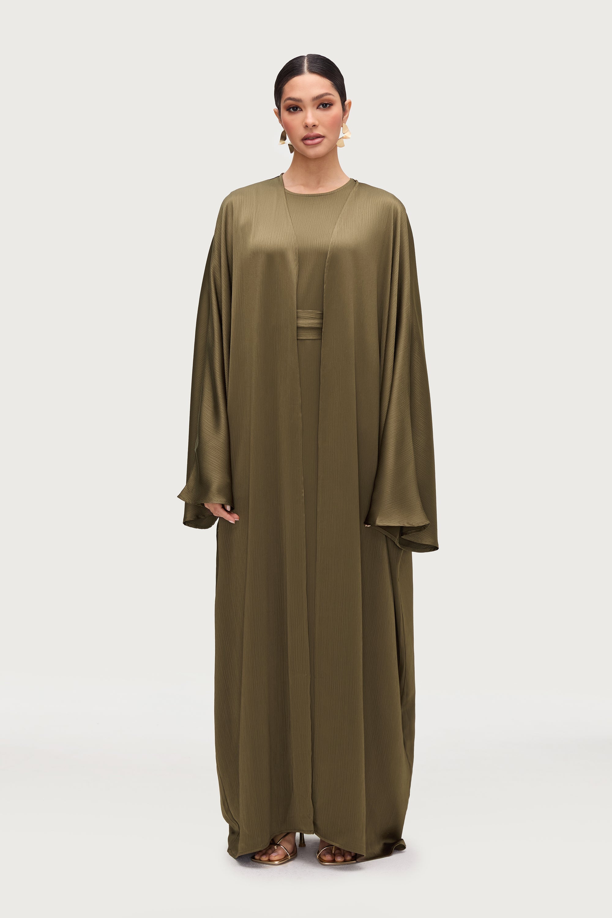 Ghada Satin Open Abaya & Dress Set - Kalamata Abayas Veiled