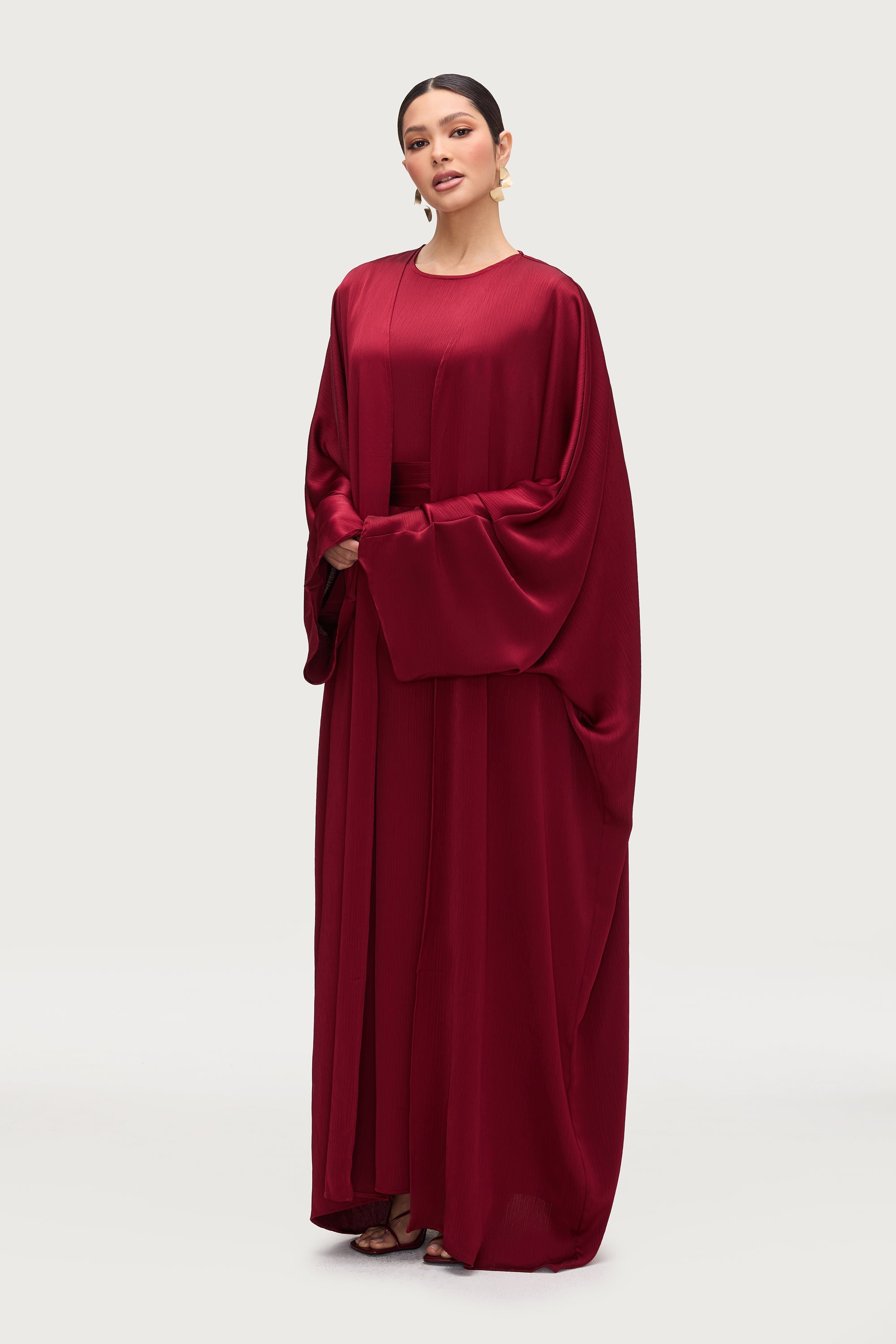 Ghada Satin Open Abaya & Dress Set - Karaz Abayas Veiled