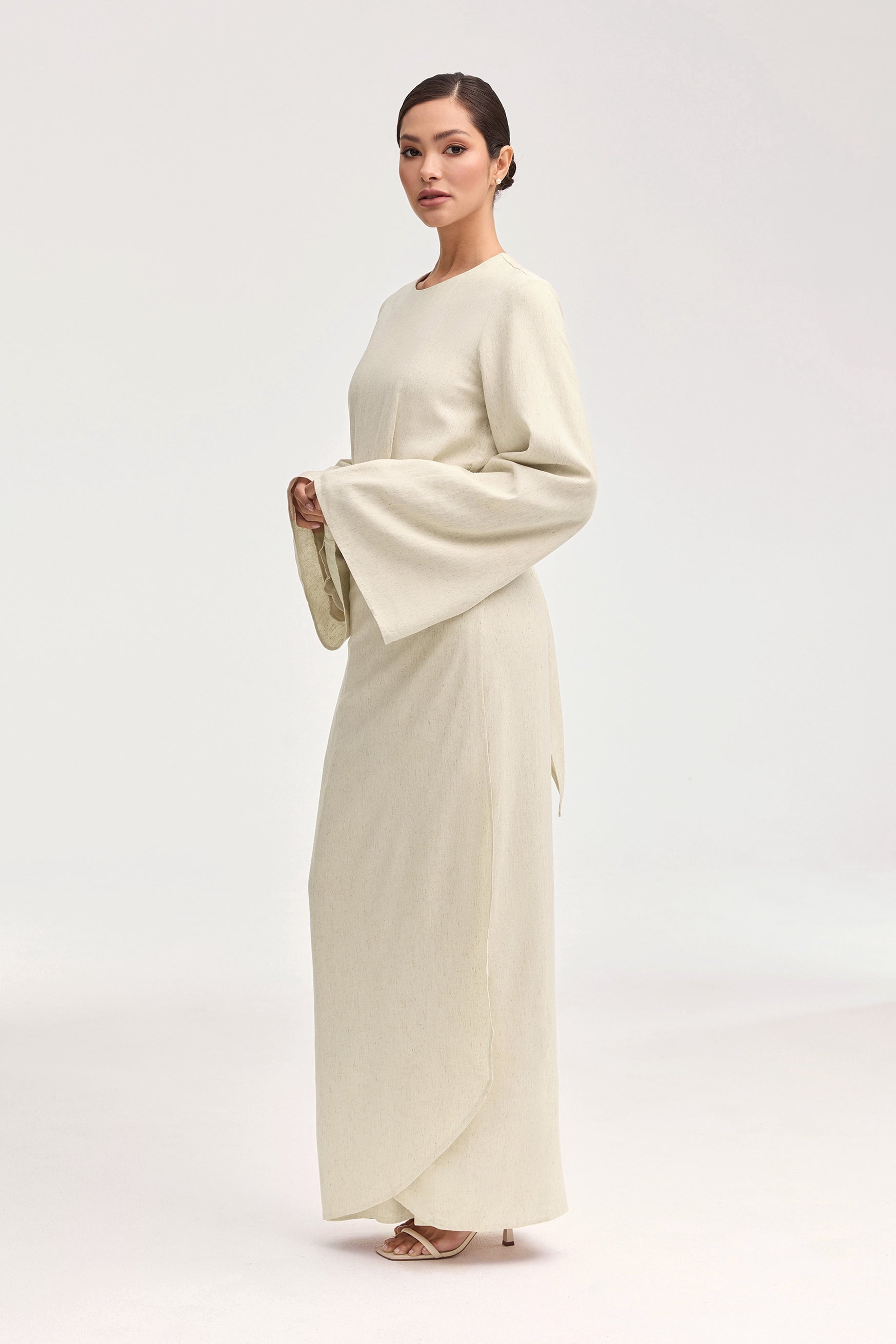 Hanadi Linen Wrap Maxi Dress - Beige Clothing epschoolboard 