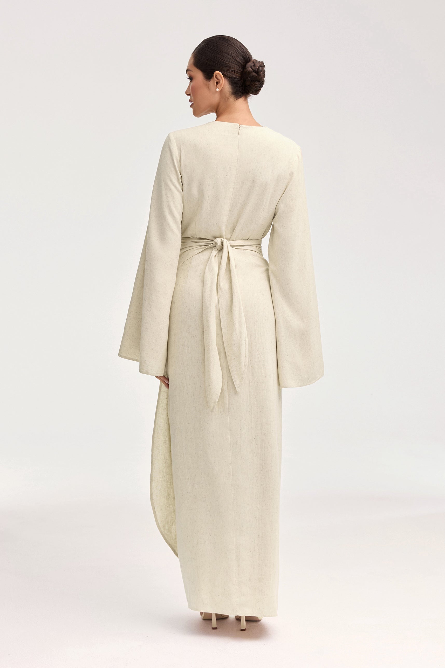 Hanadi Linen Wrap Maxi Dress - Beige Clothing epschoolboard 