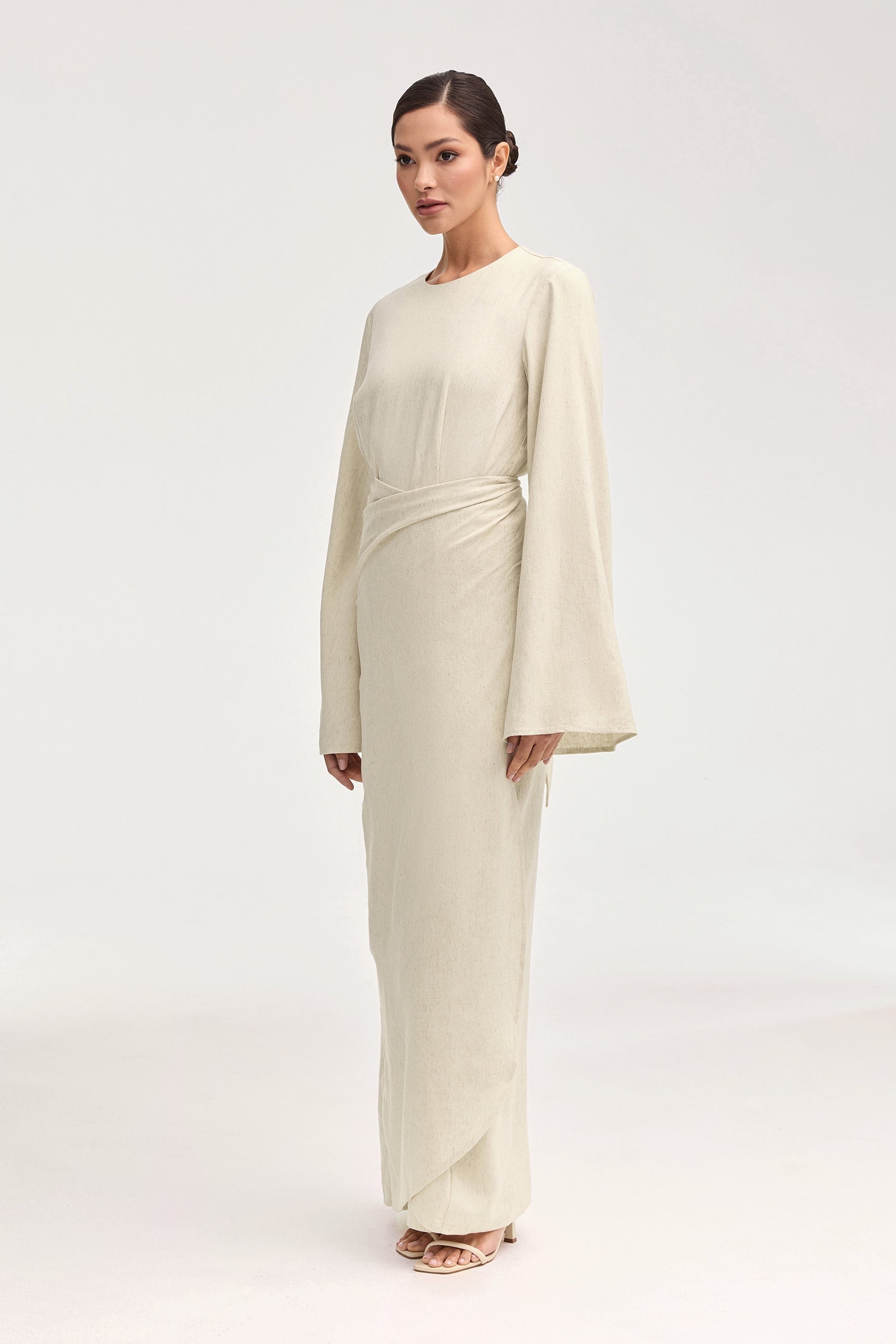 Hanadi Linen Wrap Maxi Dress - Beige Clothing epschoolboard 