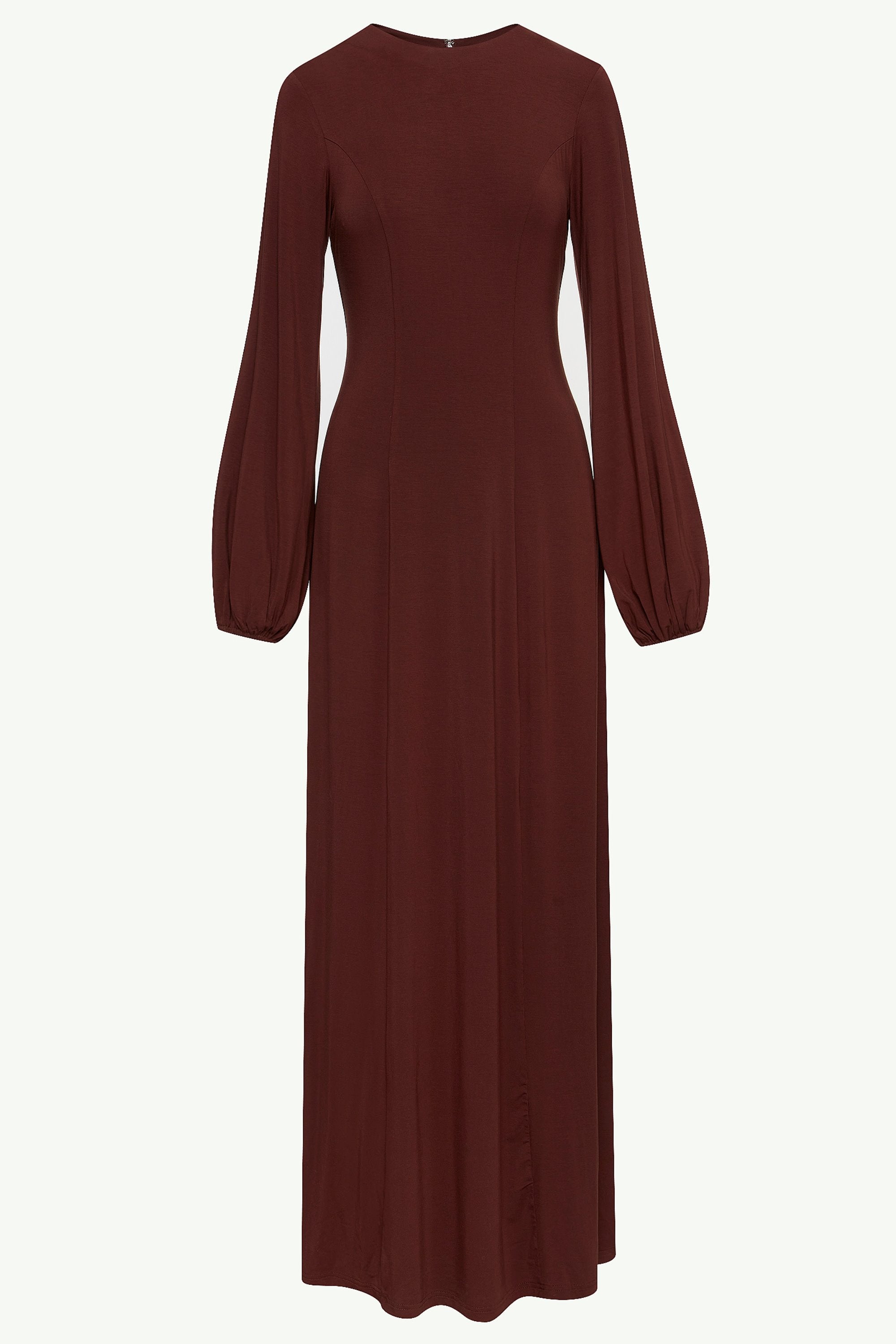 Hayat Jersey Princess Seam Maxi Dress - Chocolate Clothing epschoolboard 