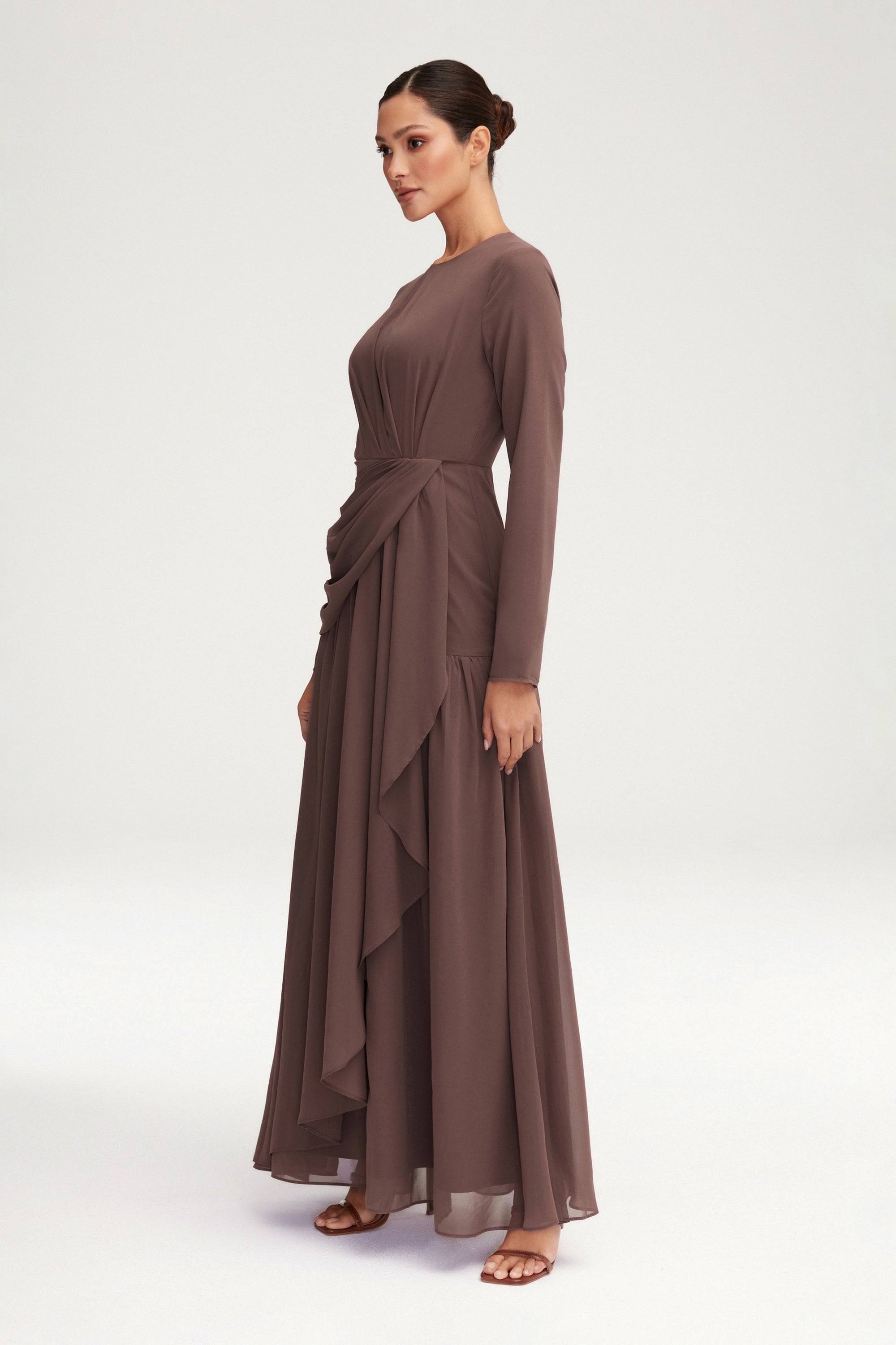 Huda Chiffon Maxi Dress - Taupe Clothing epschoolboard 