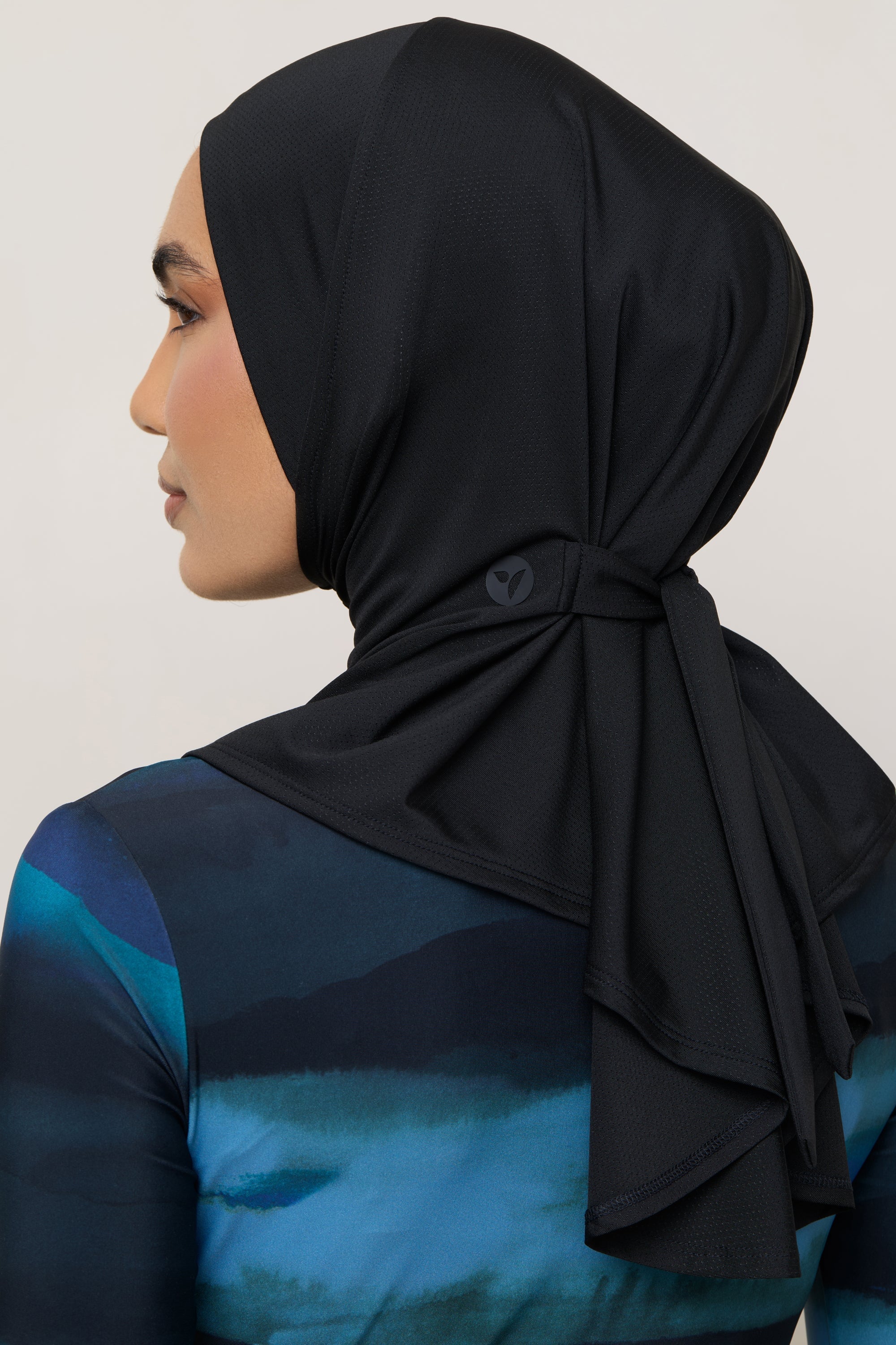 Instant Tie Back Mesh Hijab - Black Swim Veiled