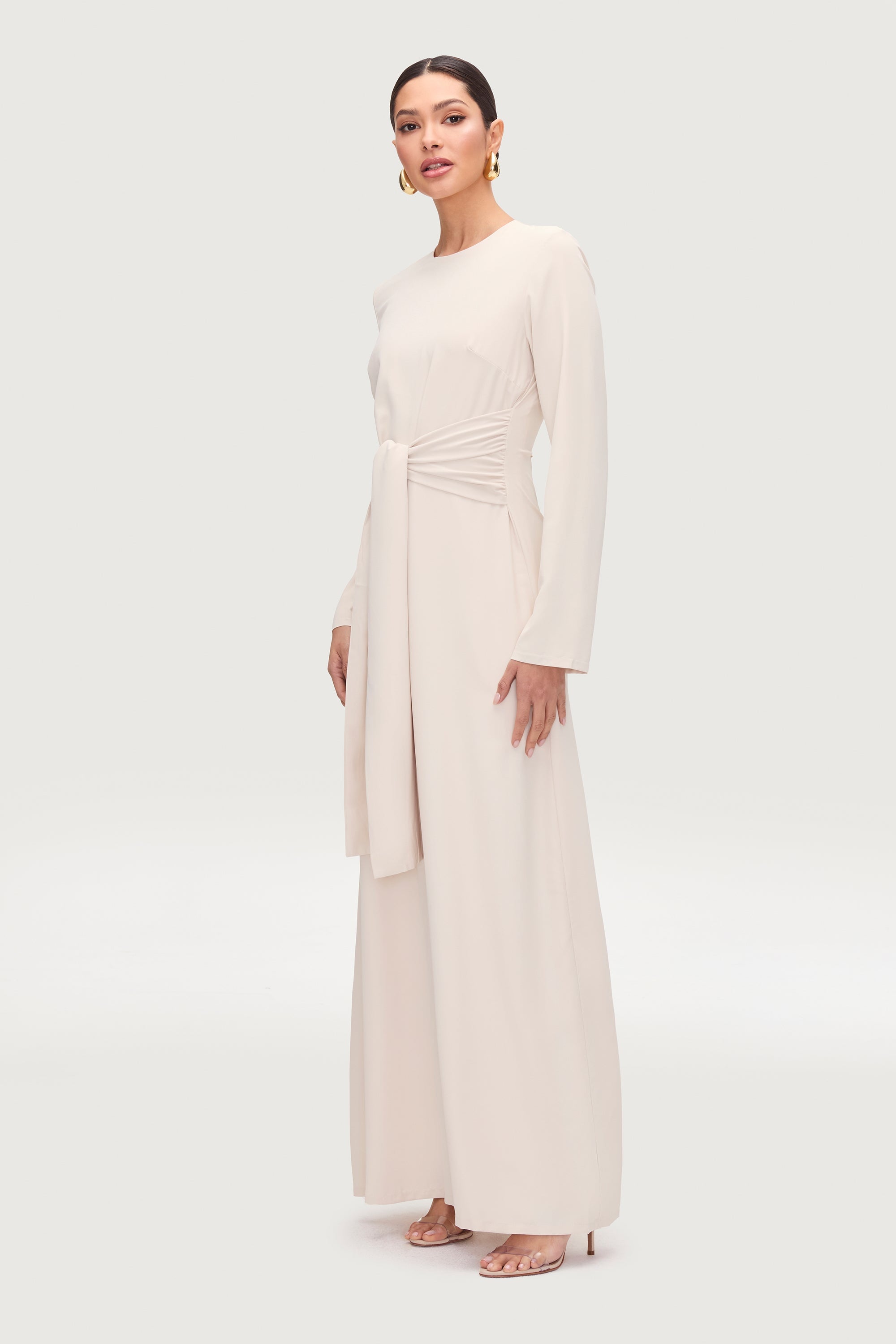 Isabella Tie Waist Maxi Dress - Stone Dresses Veiled Collection