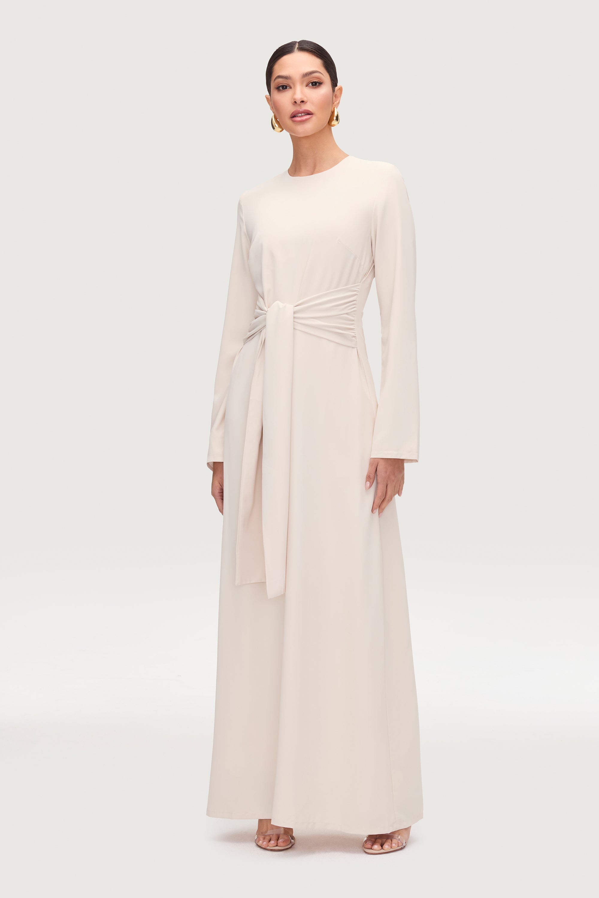 Isabella Tie Waist Maxi Dress - Stone Dresses Veiled Collection