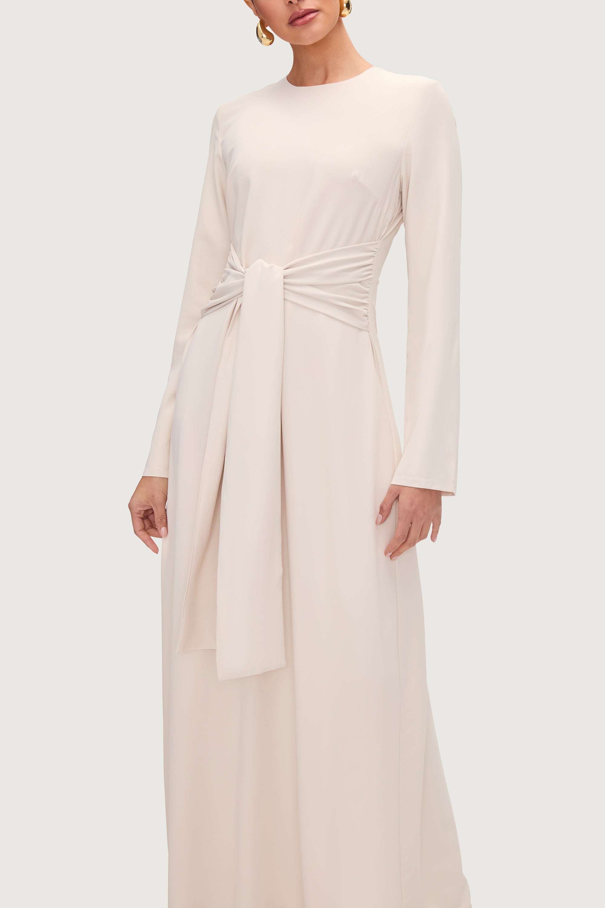 Isabella Tie Waist Maxi Dress - Stone Dresses Veiled Collection