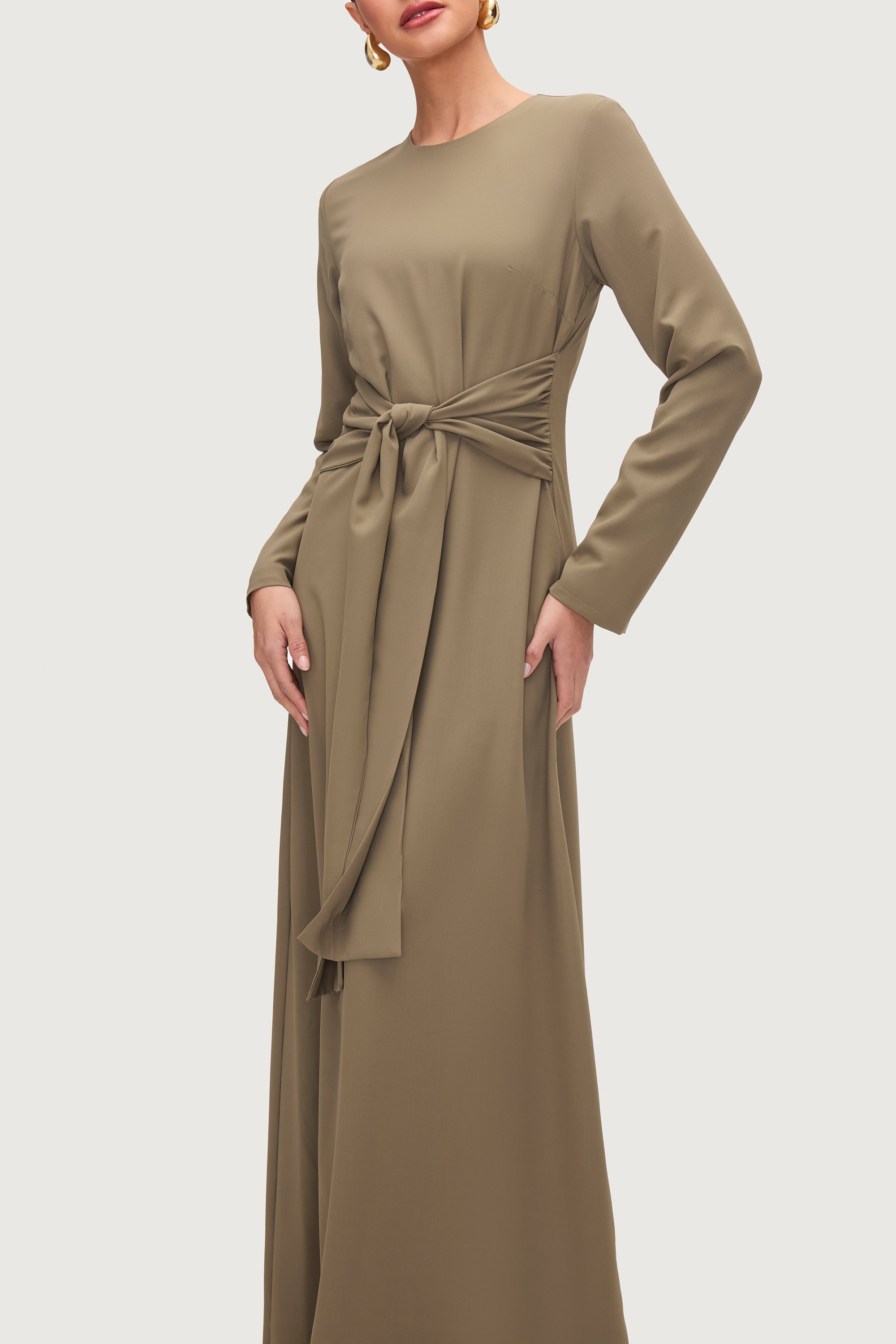 Isabella Tie Waist Maxi Dress - Za'atar Dresses Veiled Collection