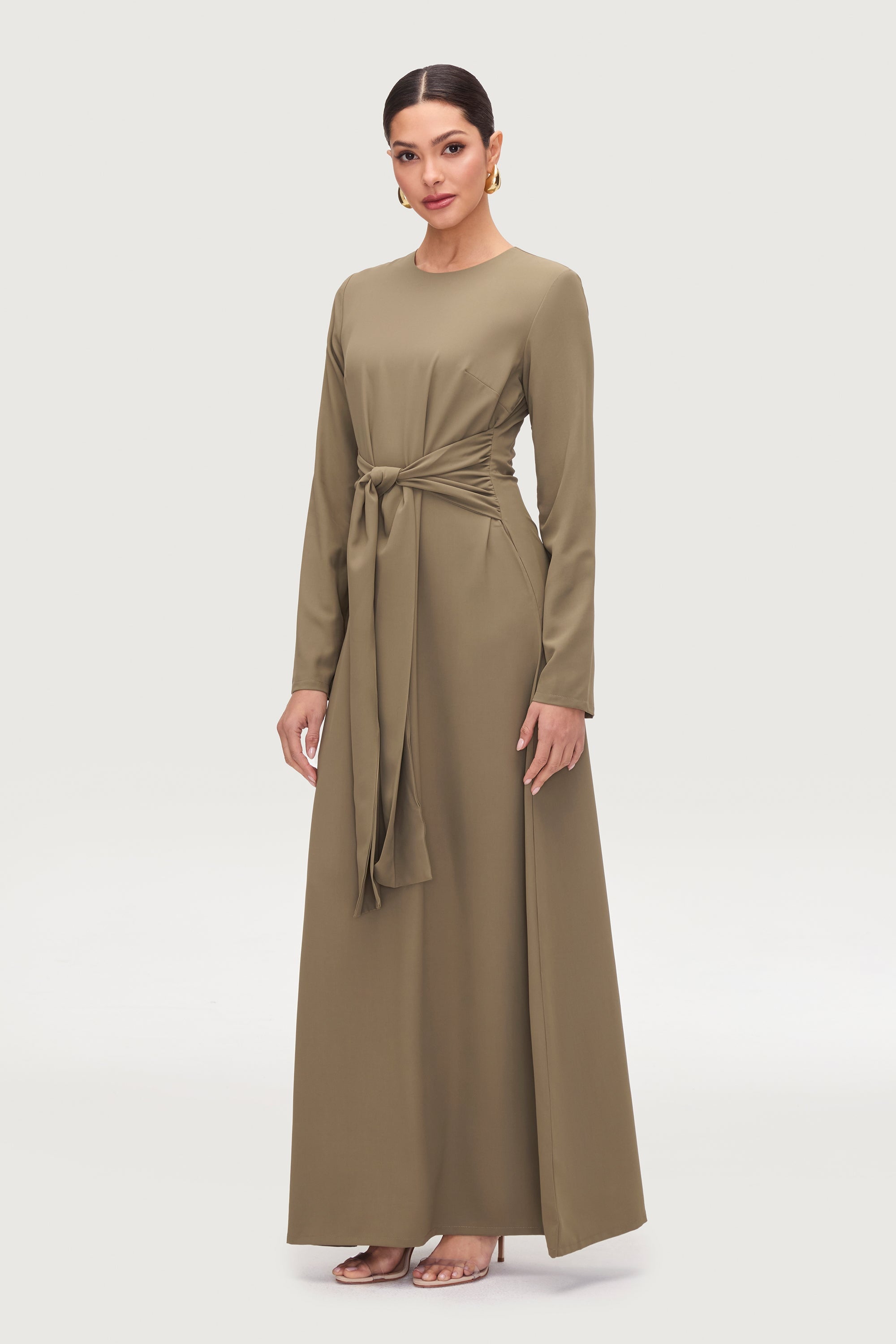 Isabella Tie Waist Maxi Dress - Za'atar Dresses Veiled Collection