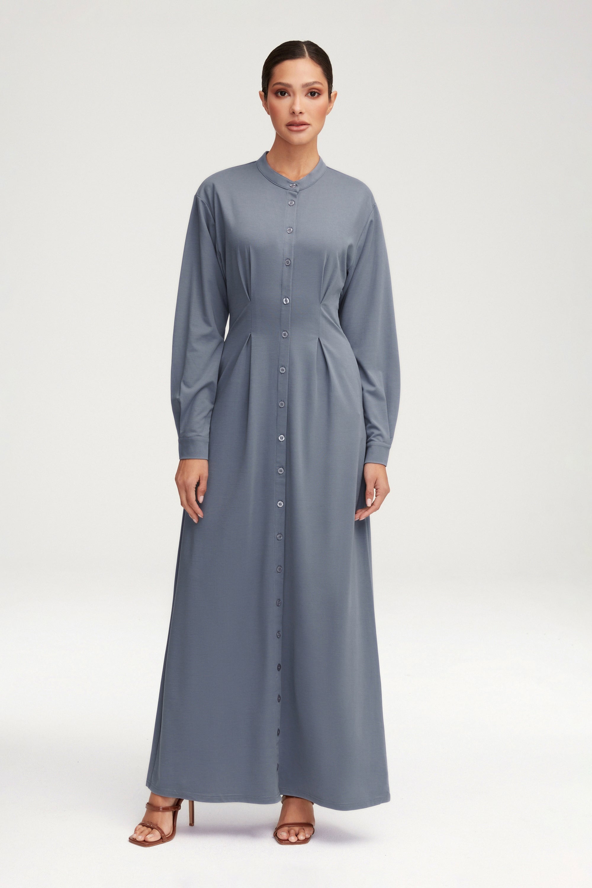 Ivy Jersey Button Down Maxi Dress - Dusk Blue Clothing Veiled 