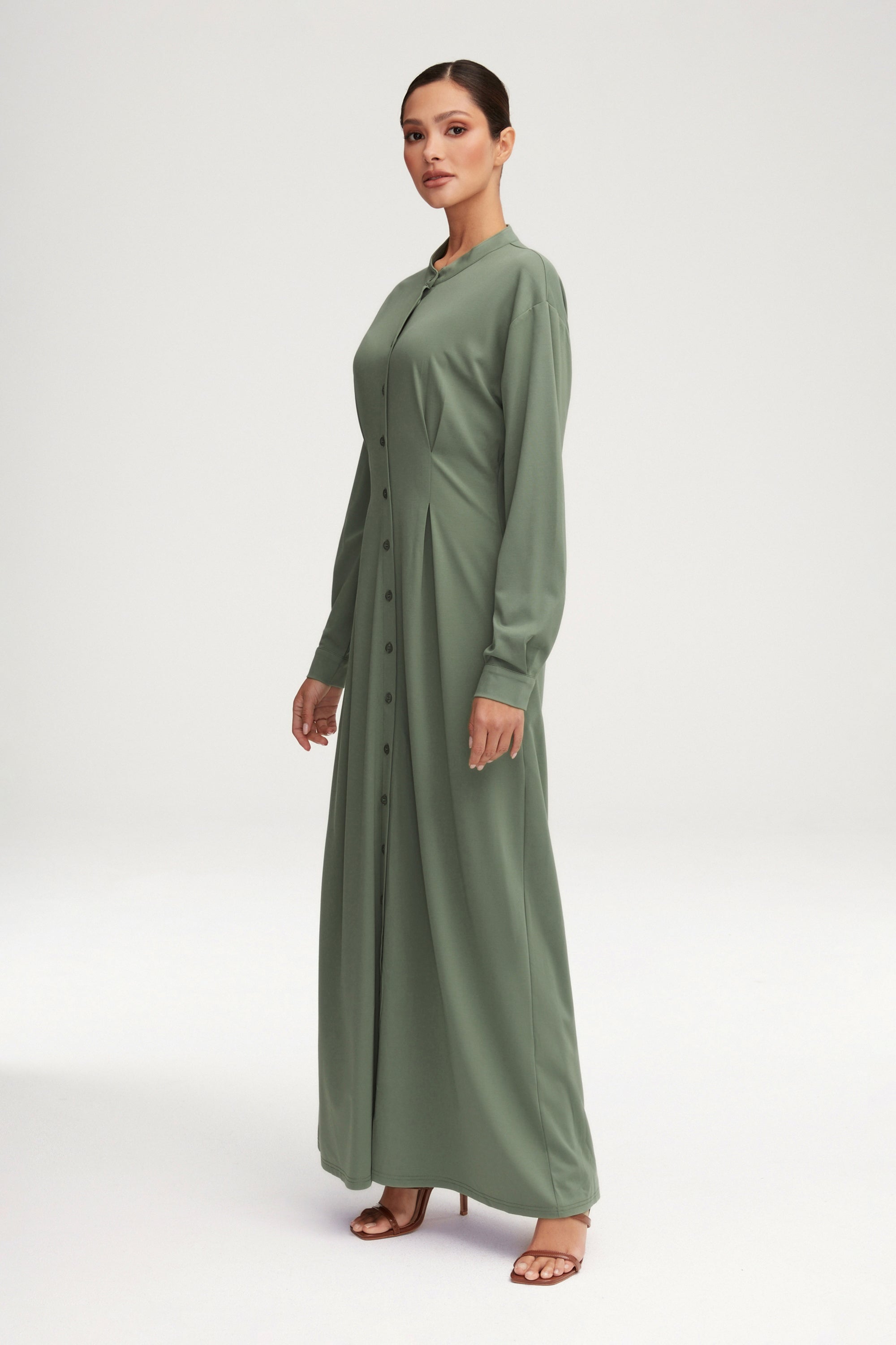 Ivy Jersey Button Down Maxi Dress - Sage Clothing Veiled 