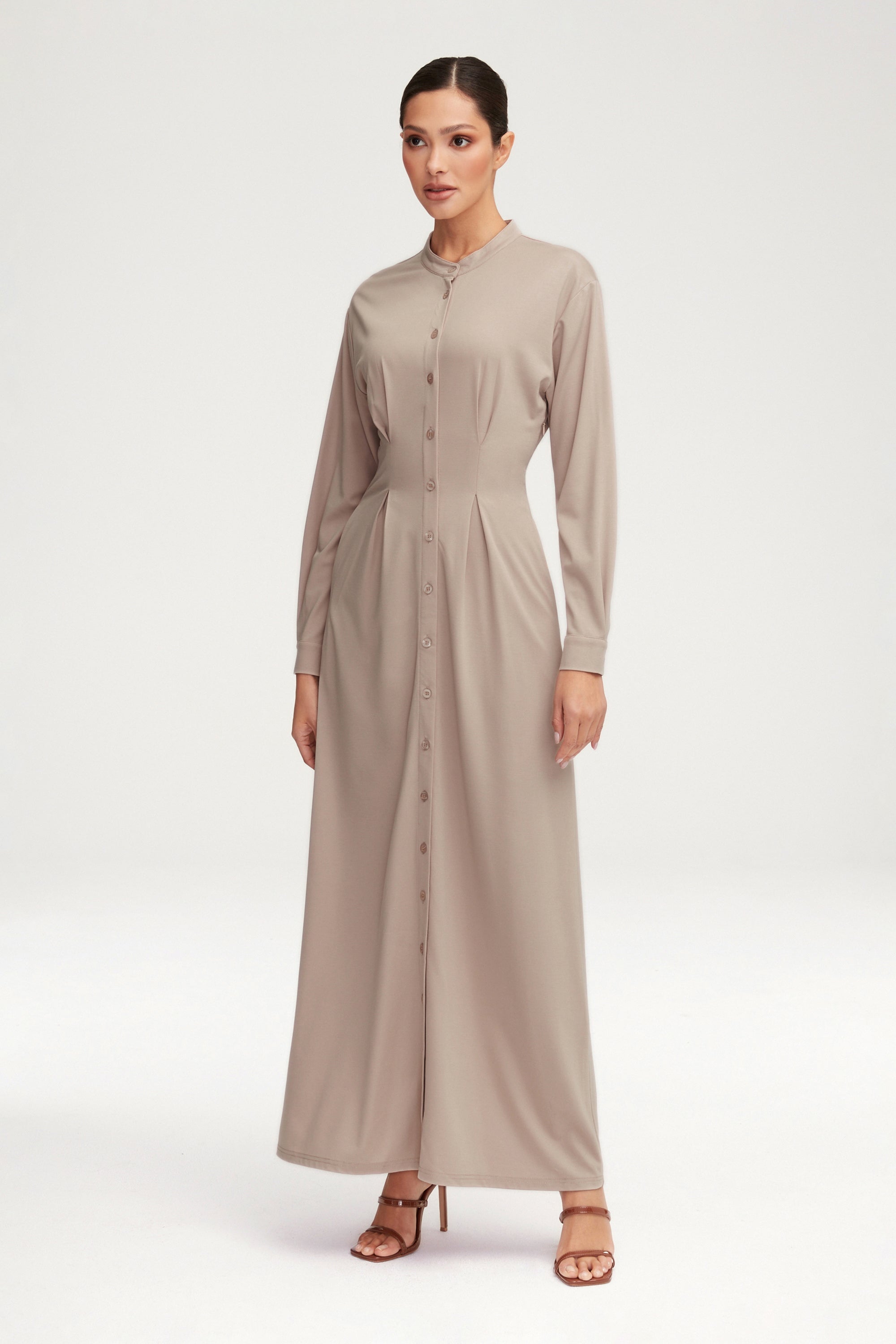 Ivy Jersey Button Down Maxi Dress - Stone Clothing epschoolboard 