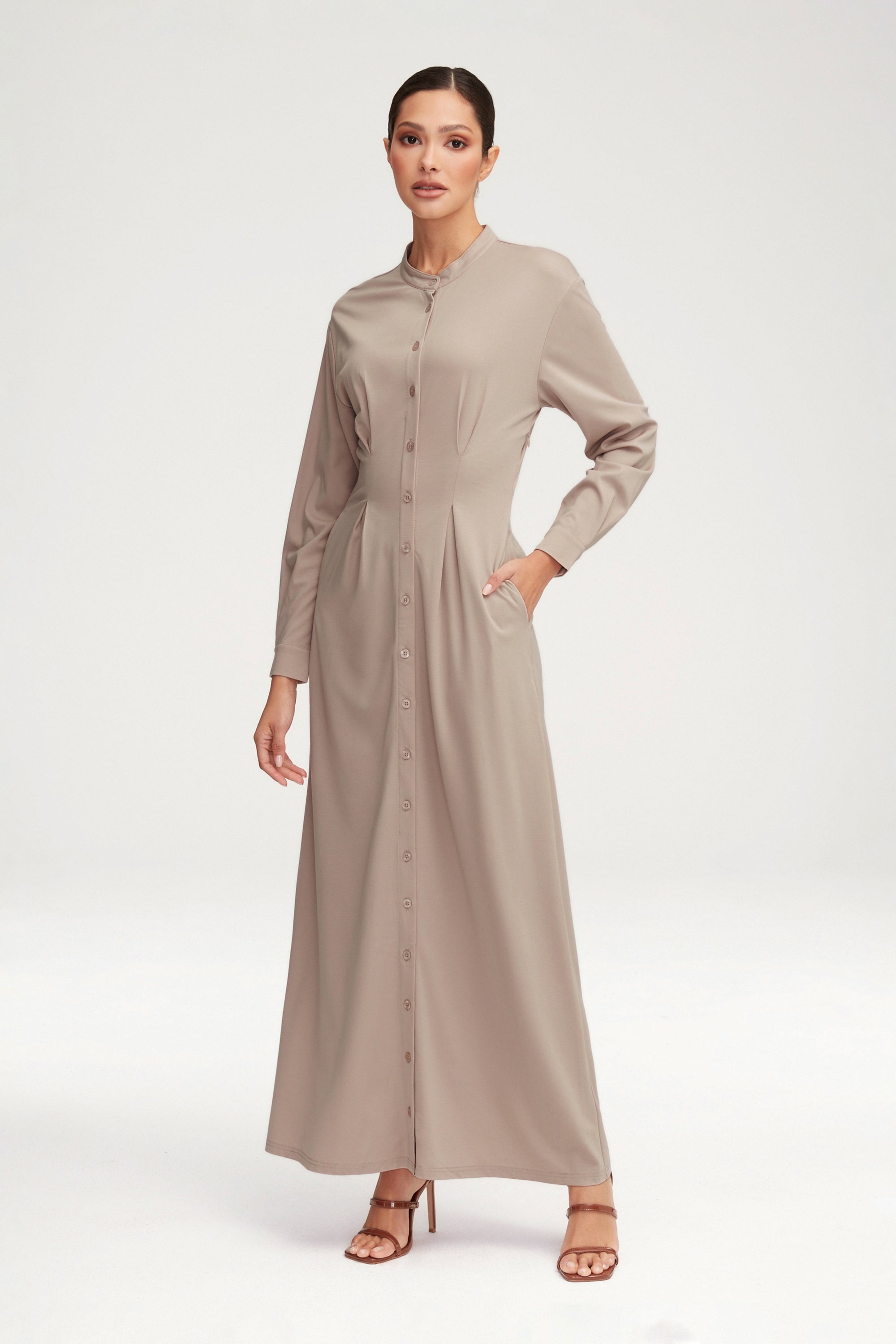 Ivy Jersey Button Down Maxi Dress - Stone Clothing epschoolboard 