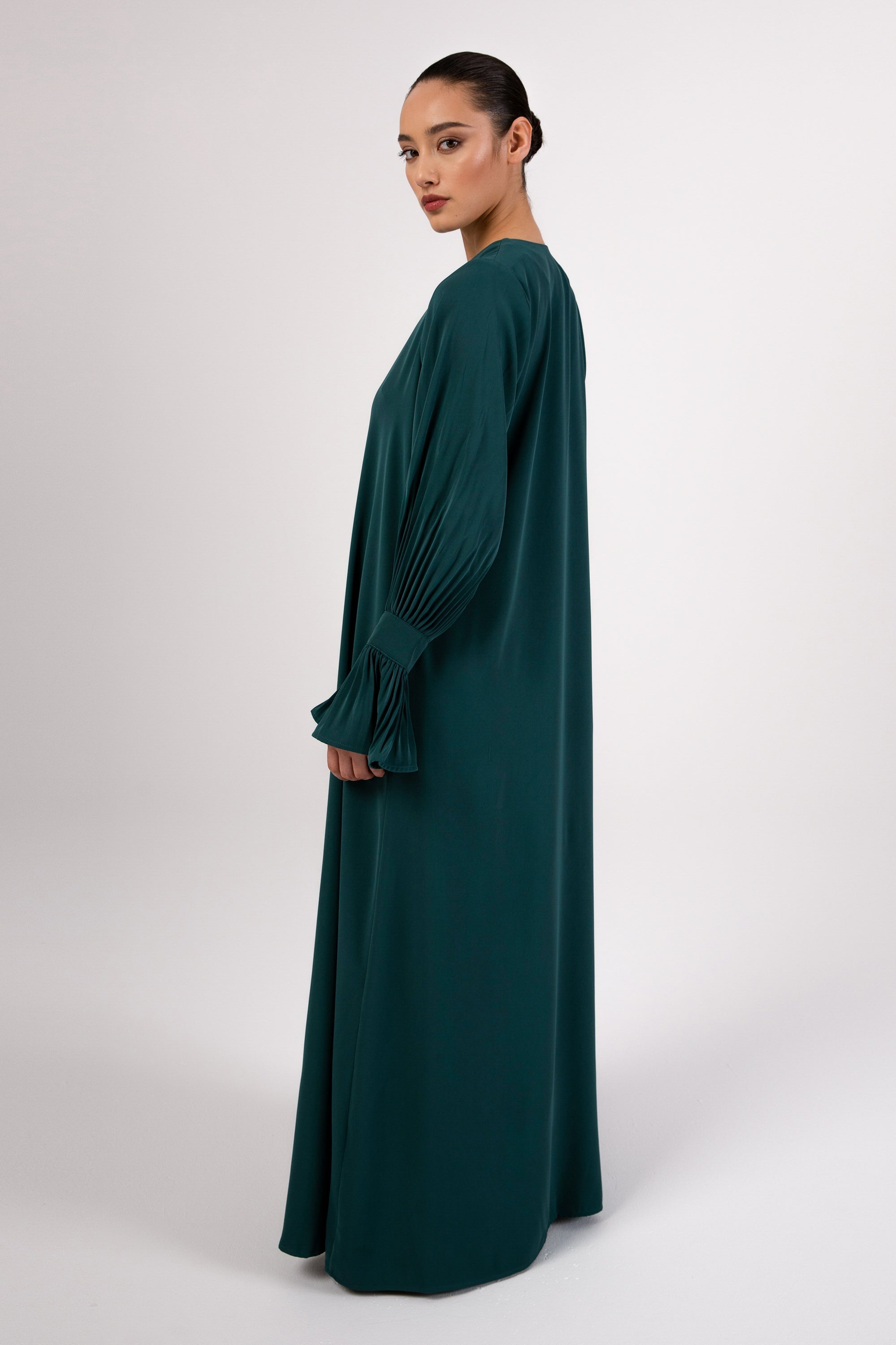 Jamila Cinched Sleeve Open Abaya and Dress Set- Teal Abayas epschoolboard 