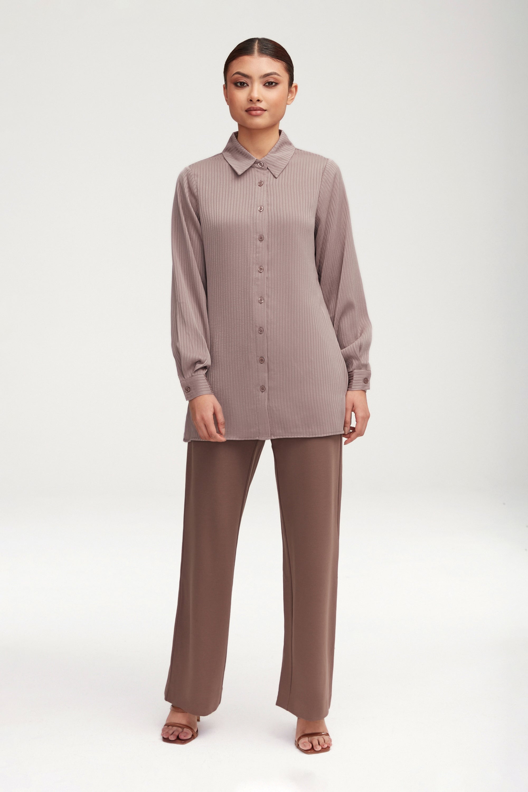 Jaserah Button Down Top - Taupe Clothing epschoolboard 