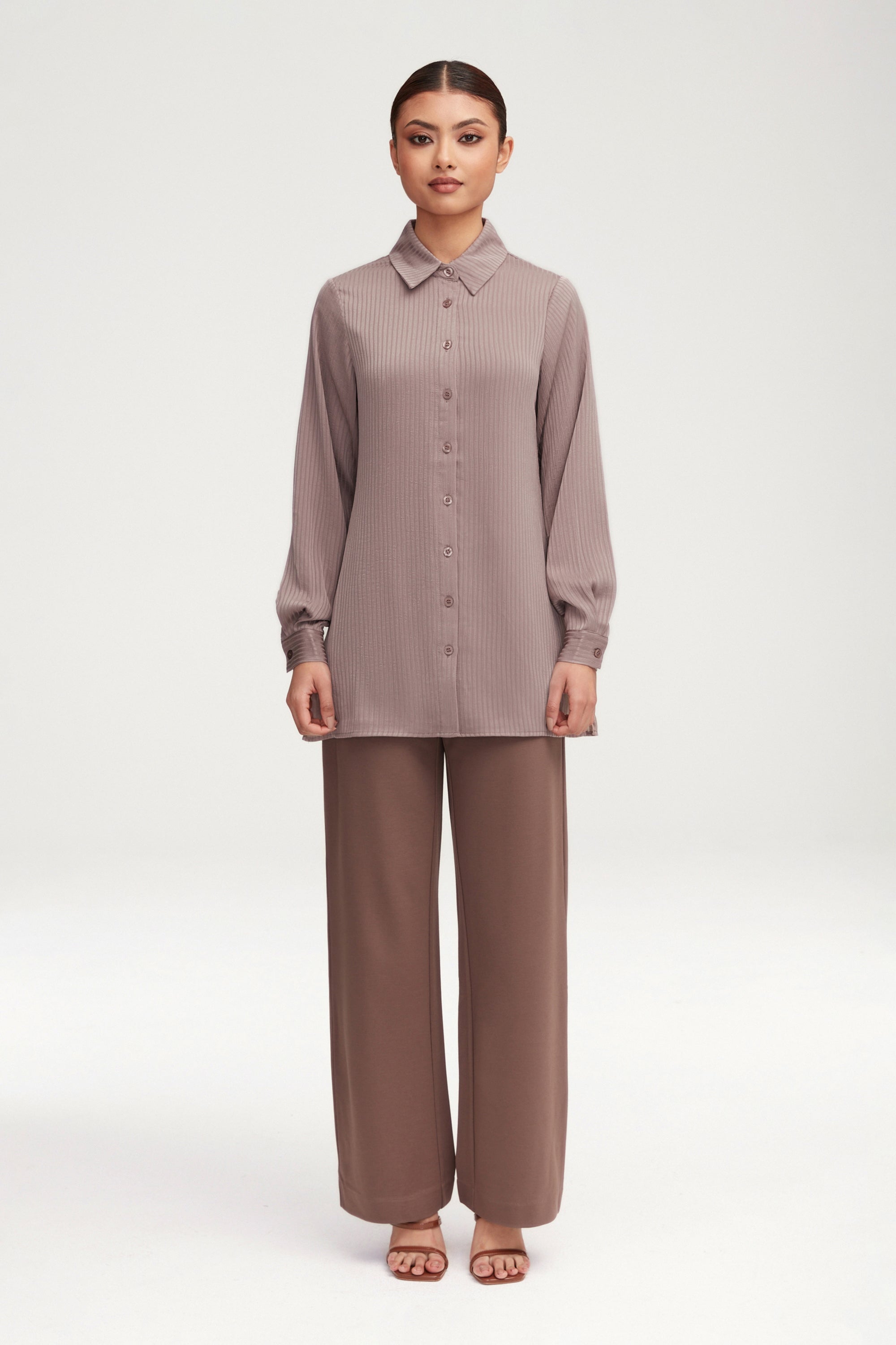 Jaserah Button Down Top - Taupe Clothing epschoolboard 
