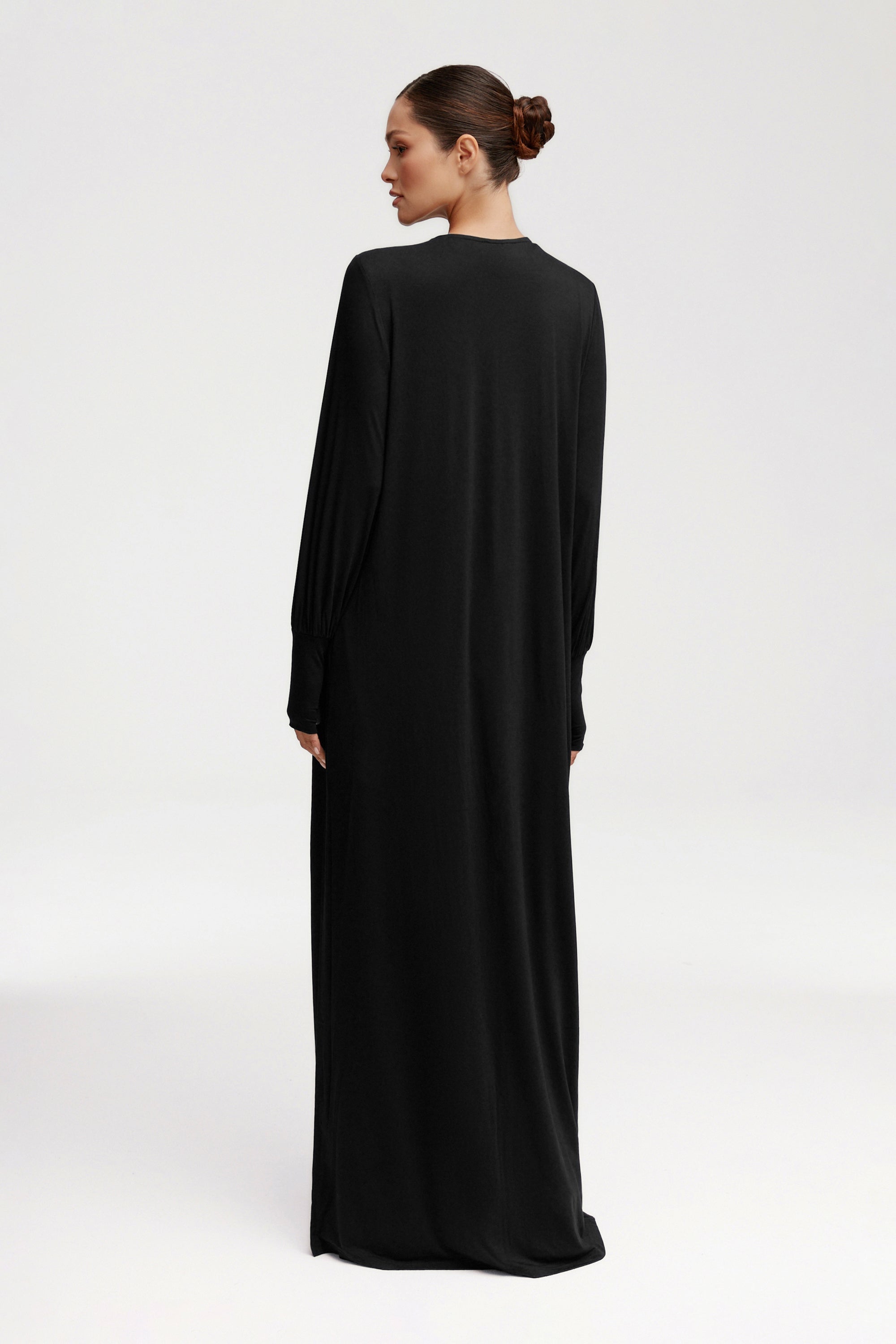 Jenin Jersey Open Abaya & Maxi Dress Set - Black Clothing epschoolboard 