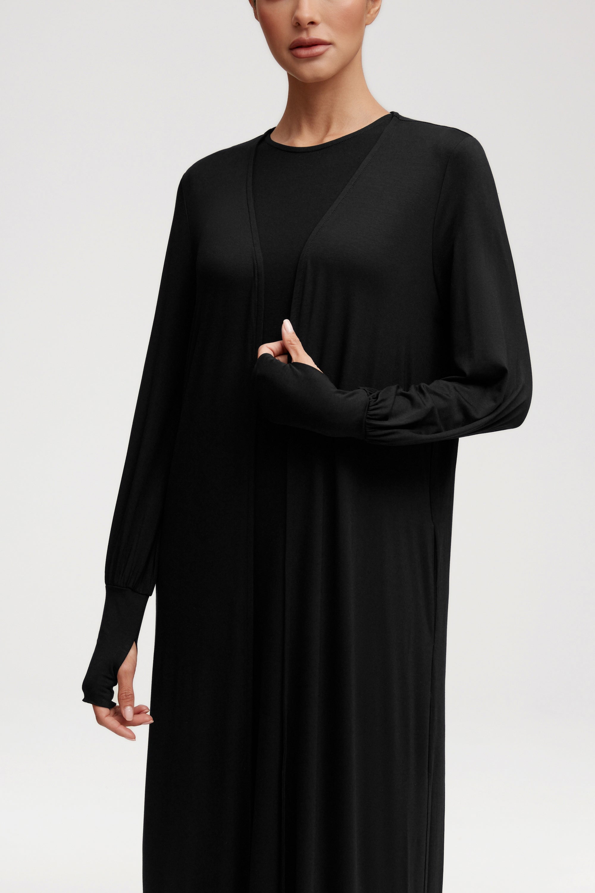 Jenin Jersey Open Abaya & Maxi Dress Set - Black Clothing epschoolboard 