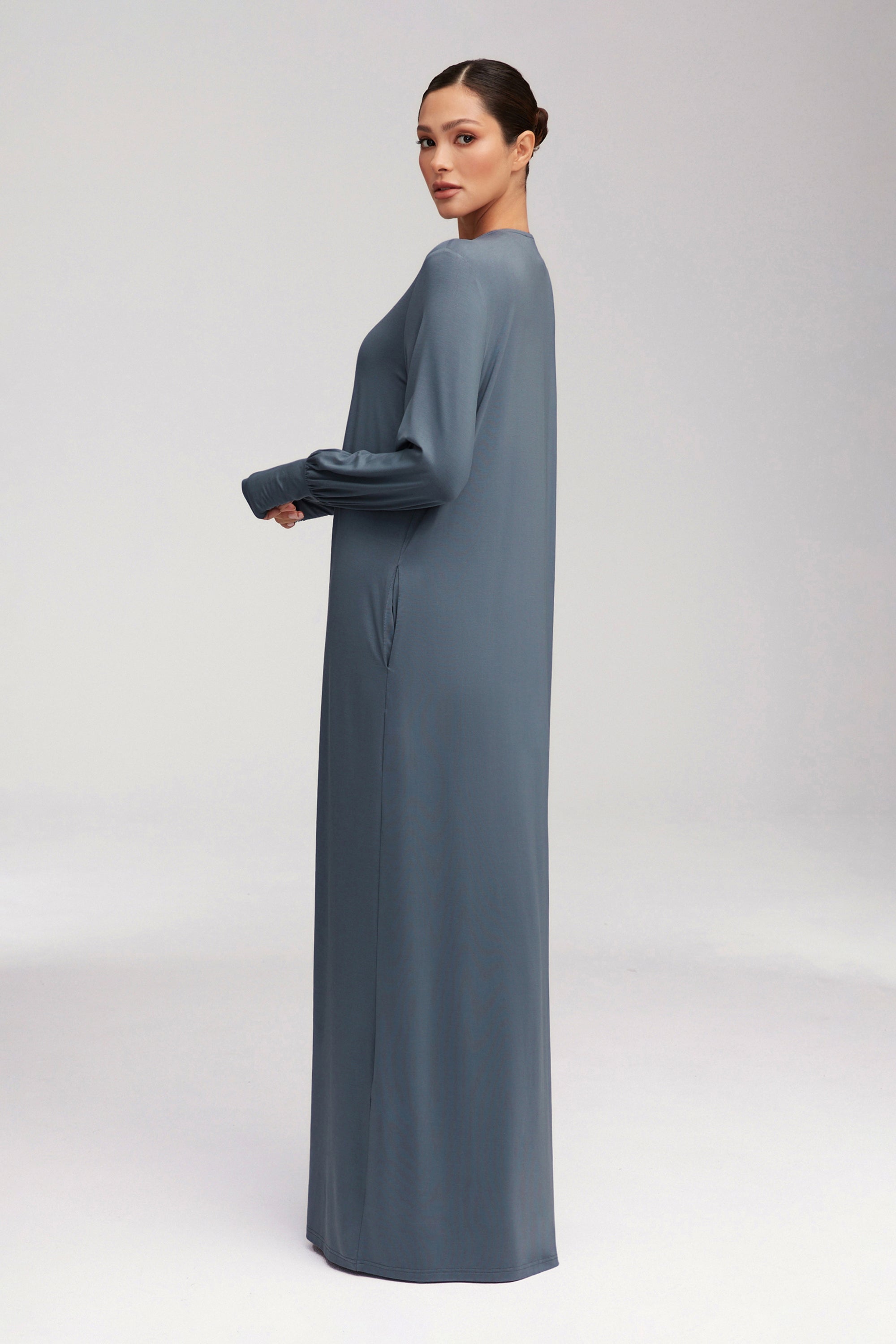 Jenin Jersey Open Abaya & Maxi Dress Set - Dusk Clothing Veiled 