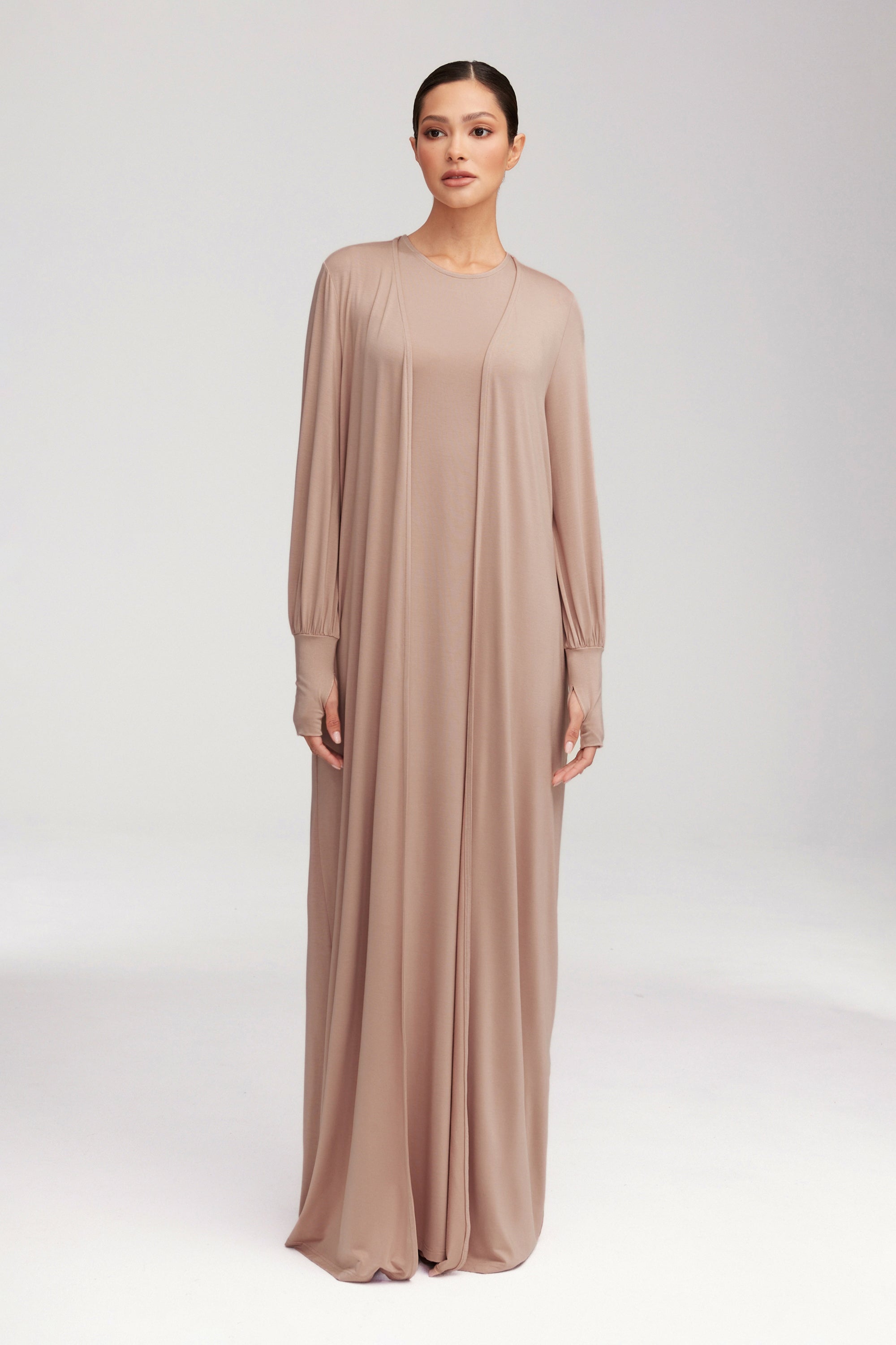 Jenin Jersey Open Abaya - Mink Clothing Veiled 